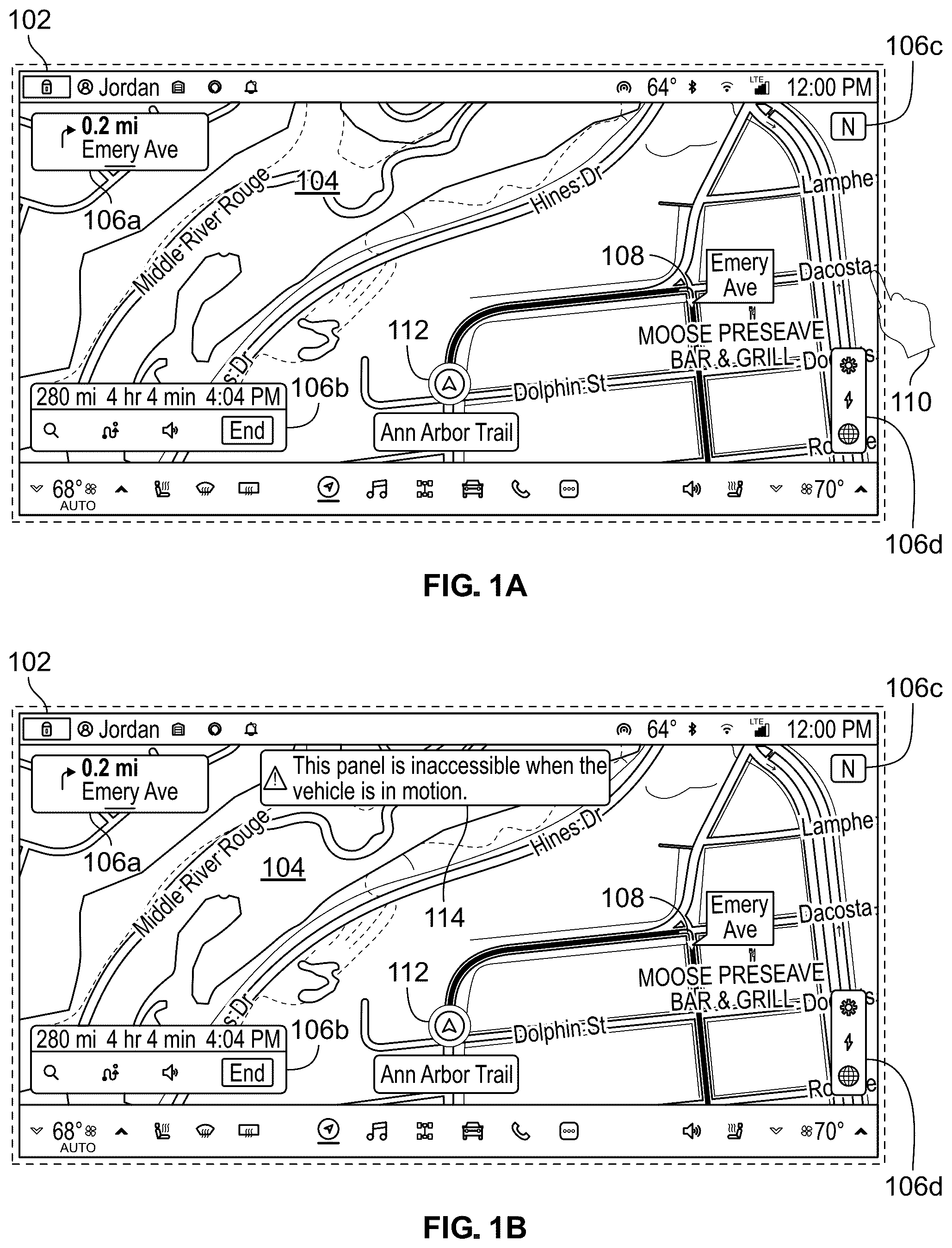 Patent US12591360 — User interface adjustment based on proximity to upcoming maneuver — Figure 1