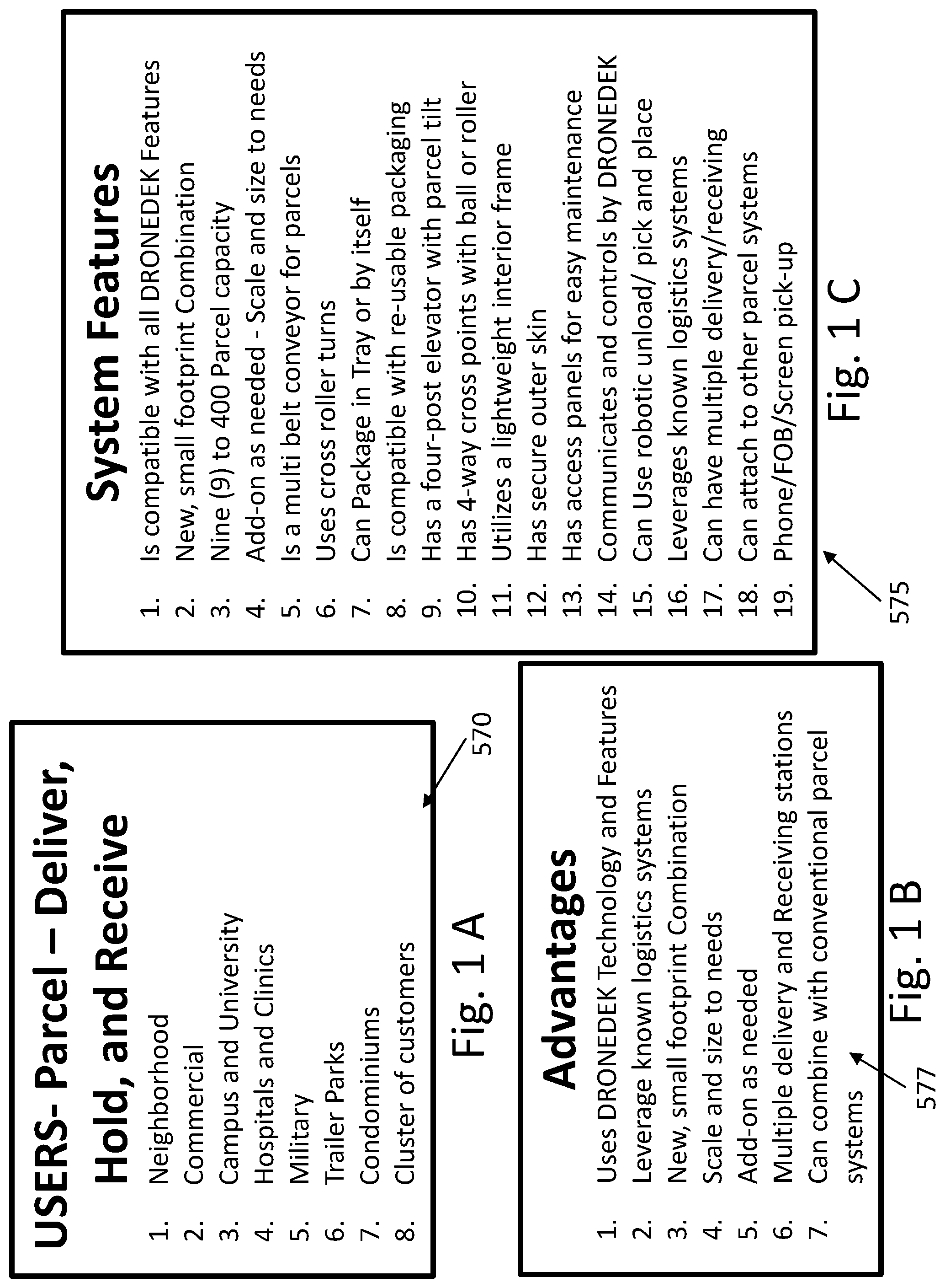 Patent US12591840 — Device and system for an autonomous mobile robot, drone, and/or courier to deliver, hold, protect, and return parcels for multi-users in both residential and commercial applications — Figure 1