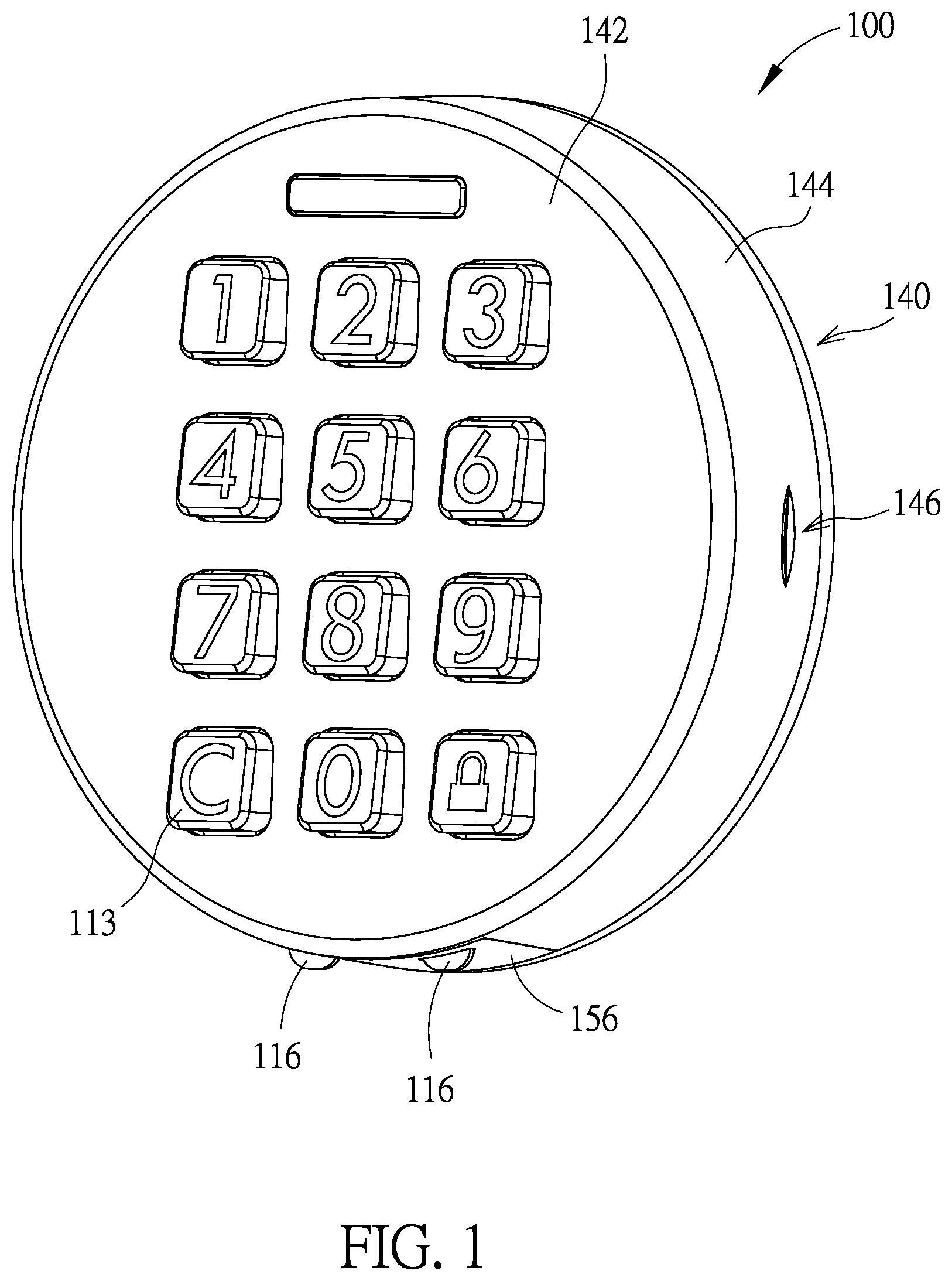 Patent US12592110 — Outer assembly of electric lock — Figure 1