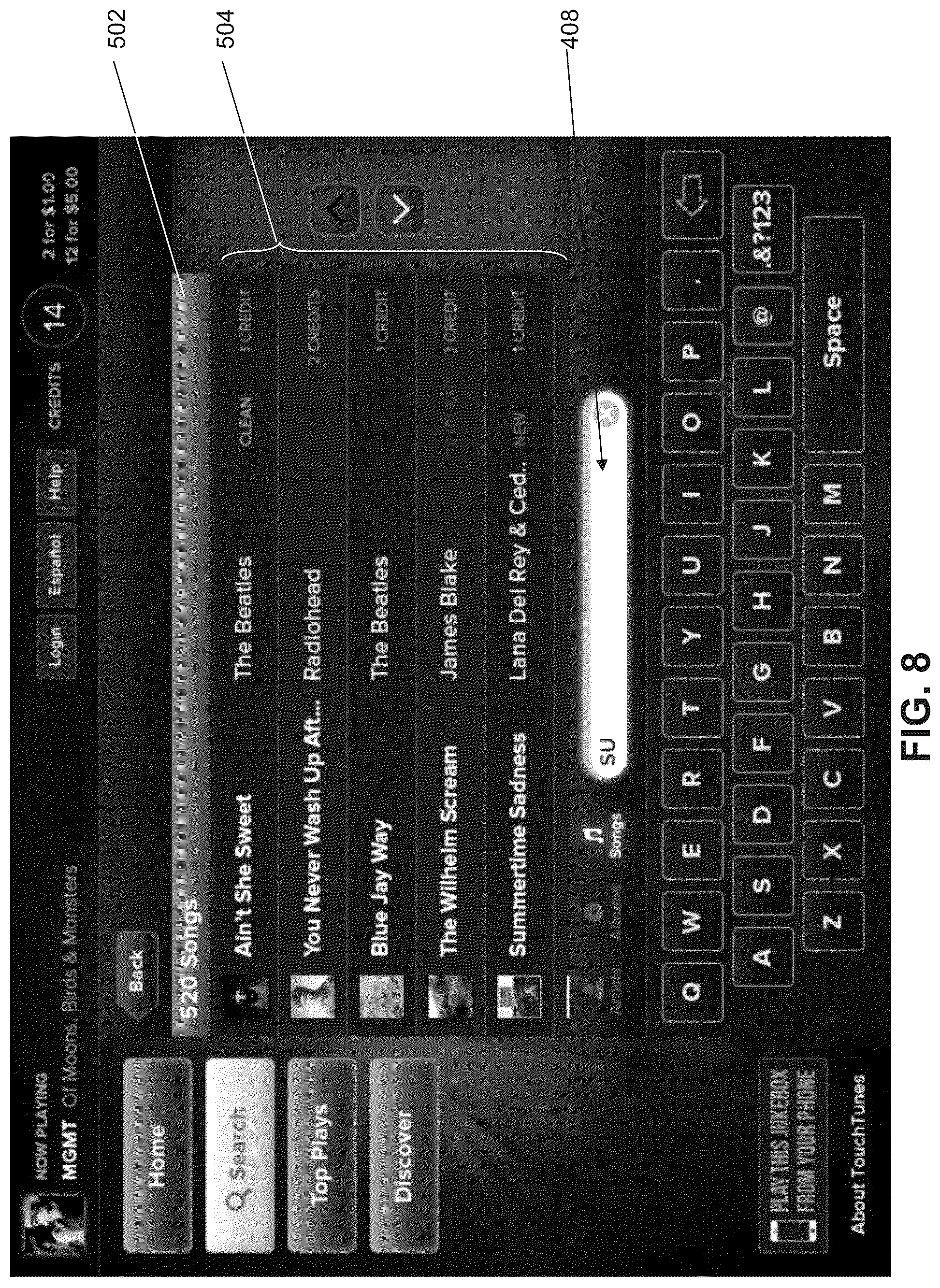 Patent US12592116 Figure 8 – Digital jukebox device with improved user interfaces, and associated methods