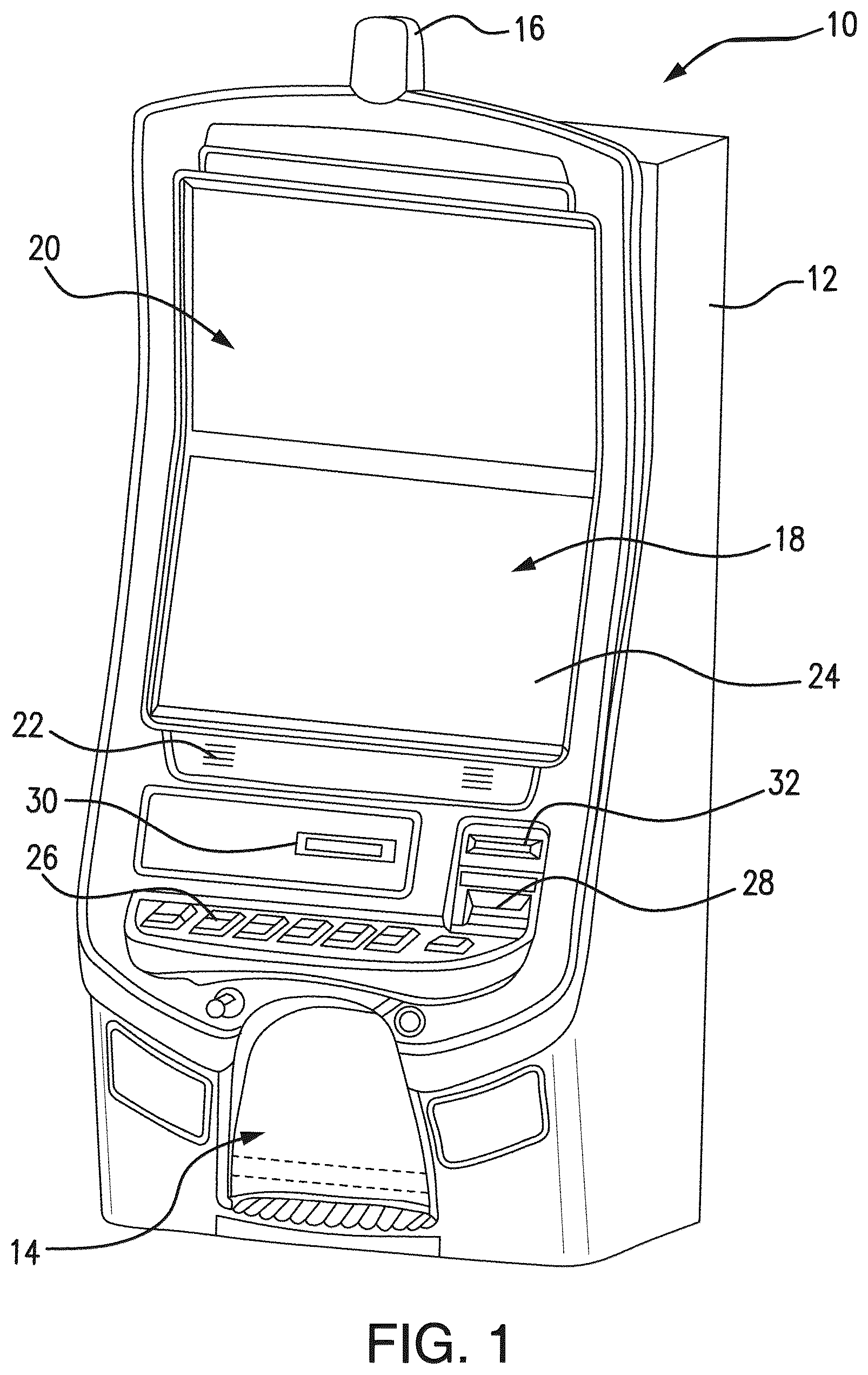 Patent US12592127 — Gaming system and method with a persistent element feature including a sliding range component — Figure 1
