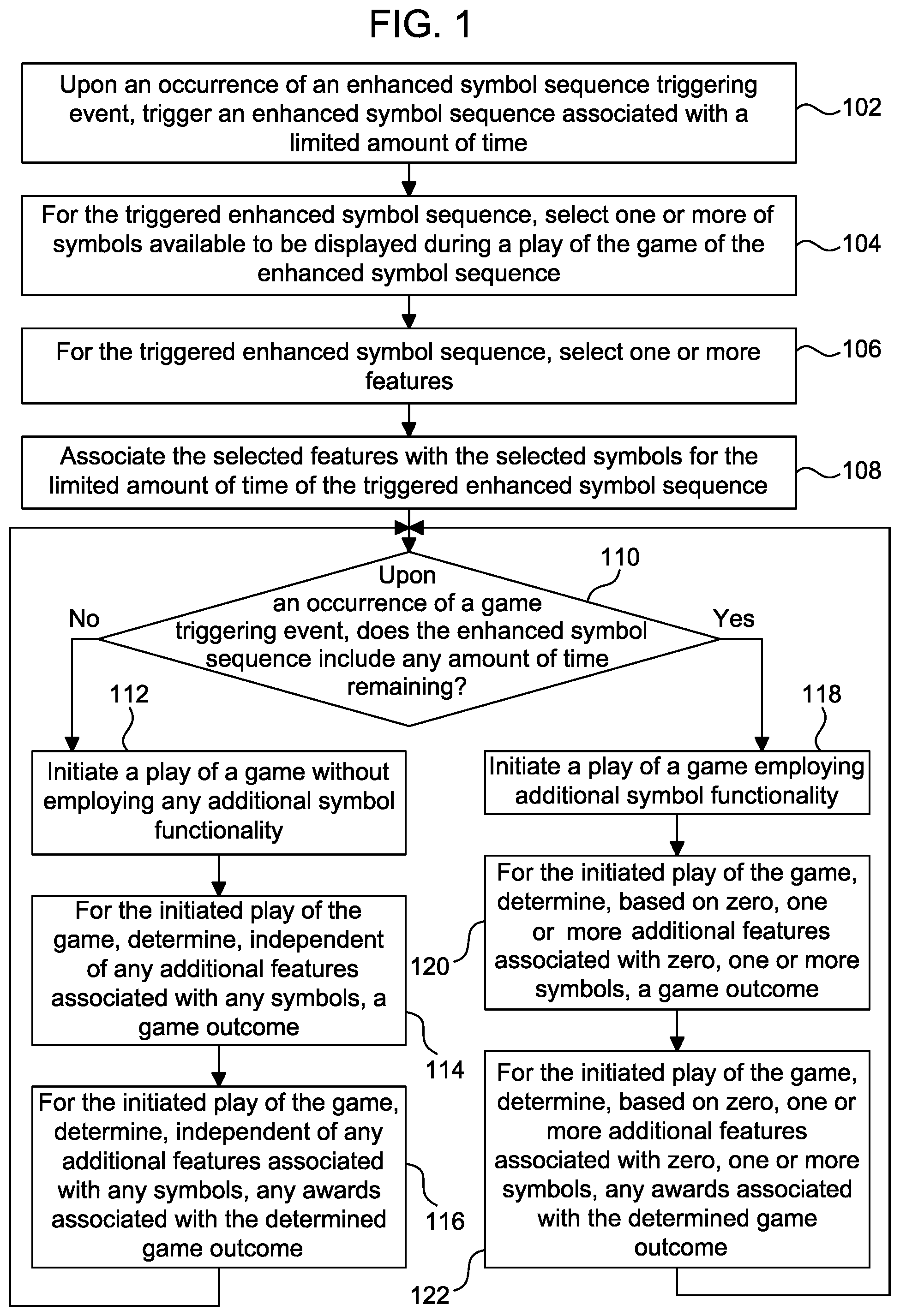 Patent US12592128 — Enhanced gaming system symbol functionality for limited duration mode — Figure 1