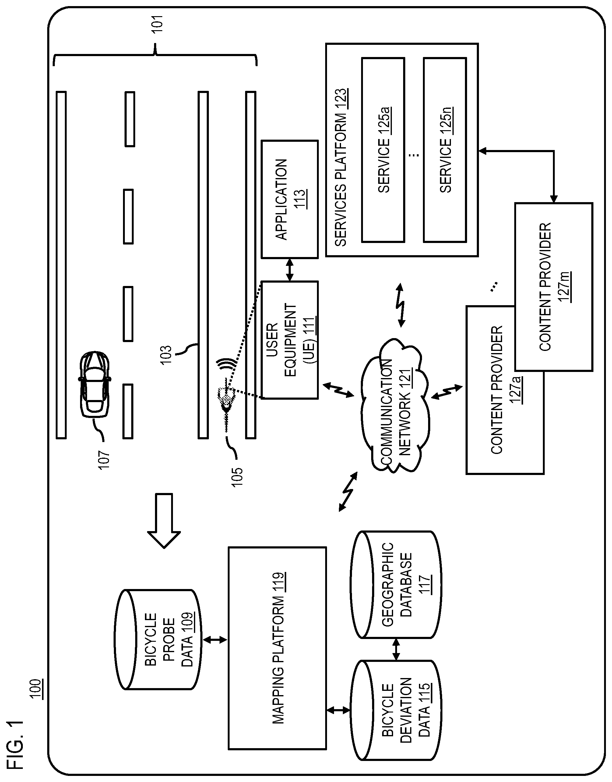 Patent US12592149 — Method, apparatus, and system for determining a bicycle lane deviation for autonomous vehicle operation — Figure 1