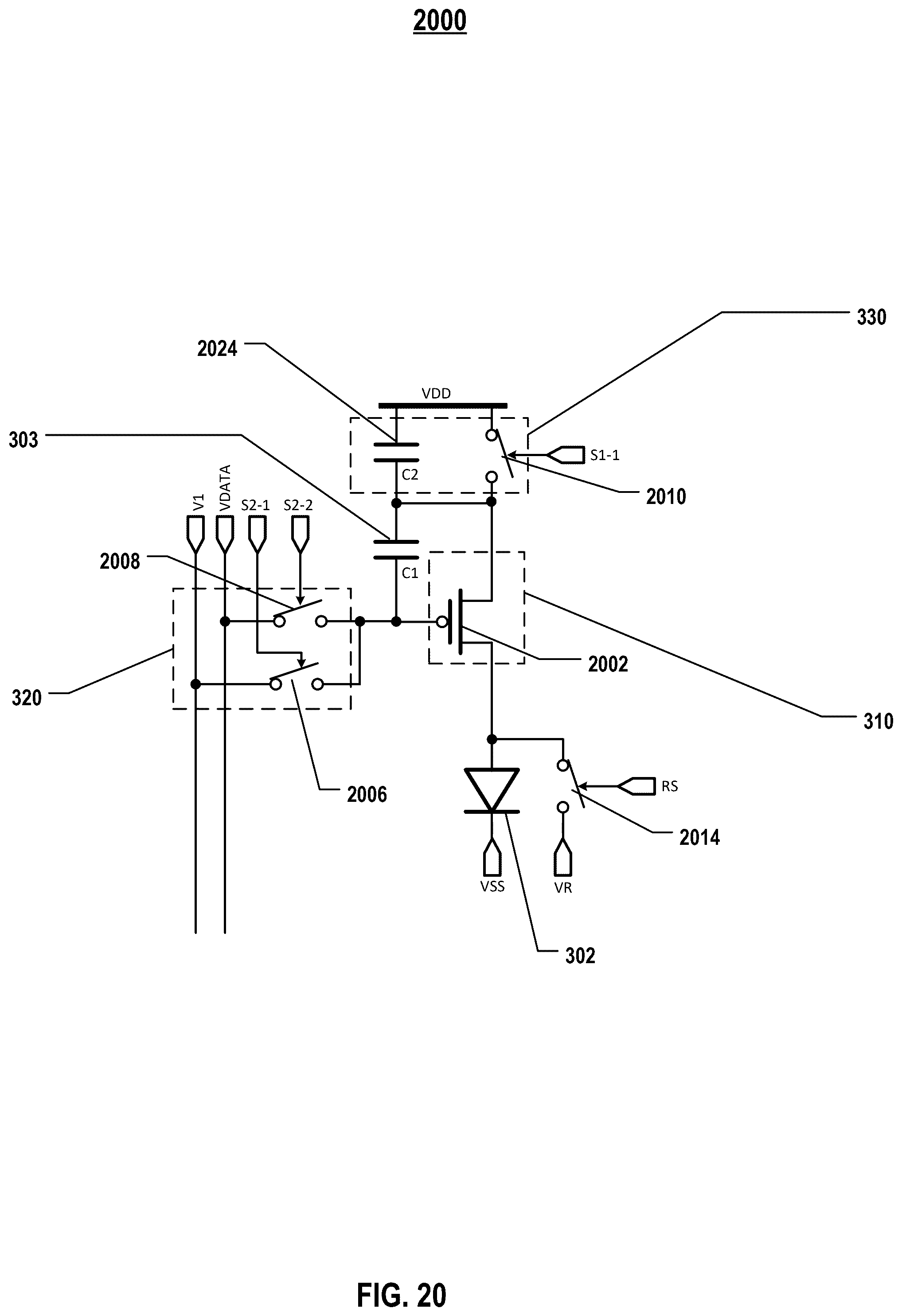 Patent US12592196 Figure 20 – Pixel circuits for light emitting elements