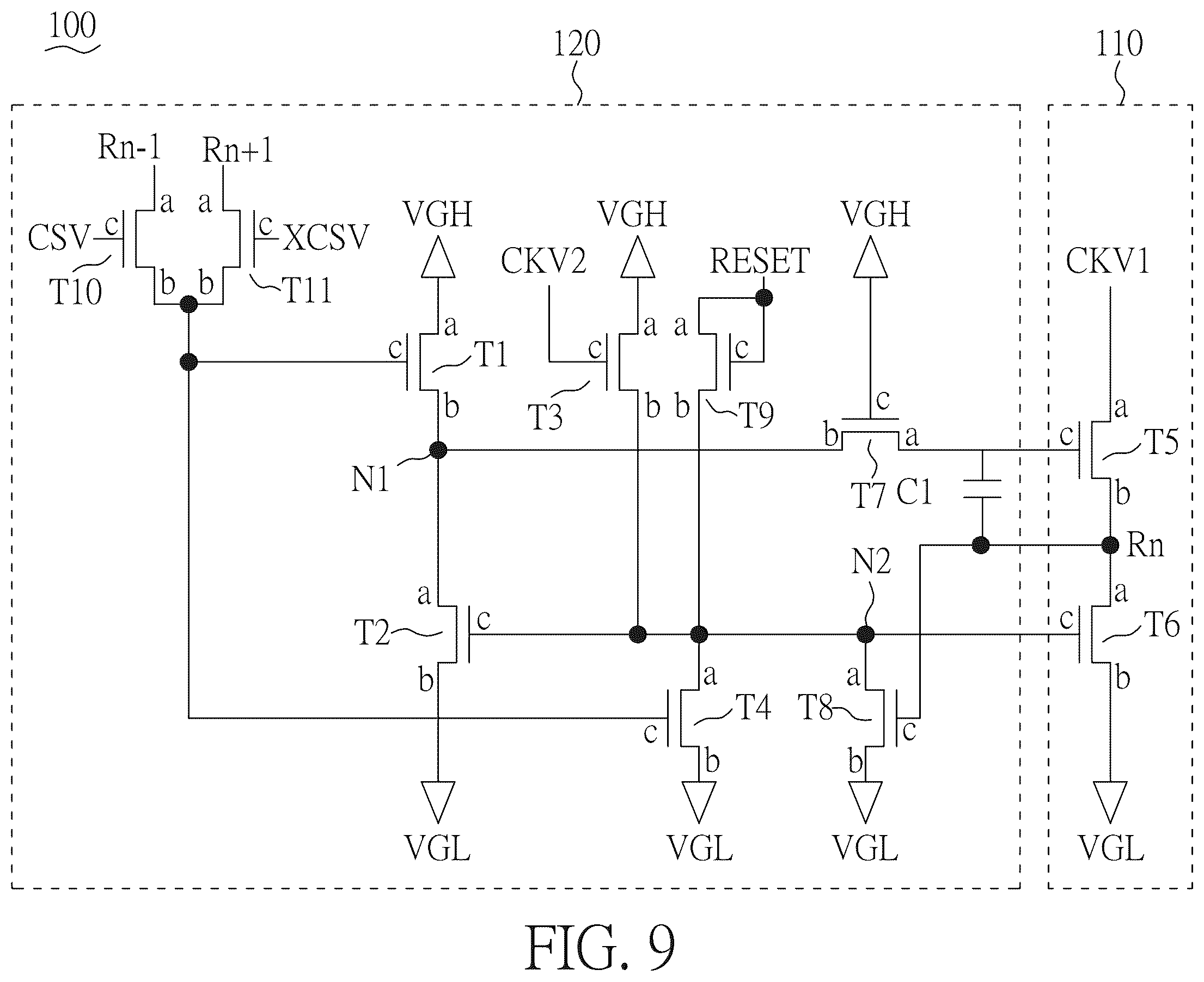 Patent US12592207 Figure 9 – Gate line driving circuit with top gate and bottom gate