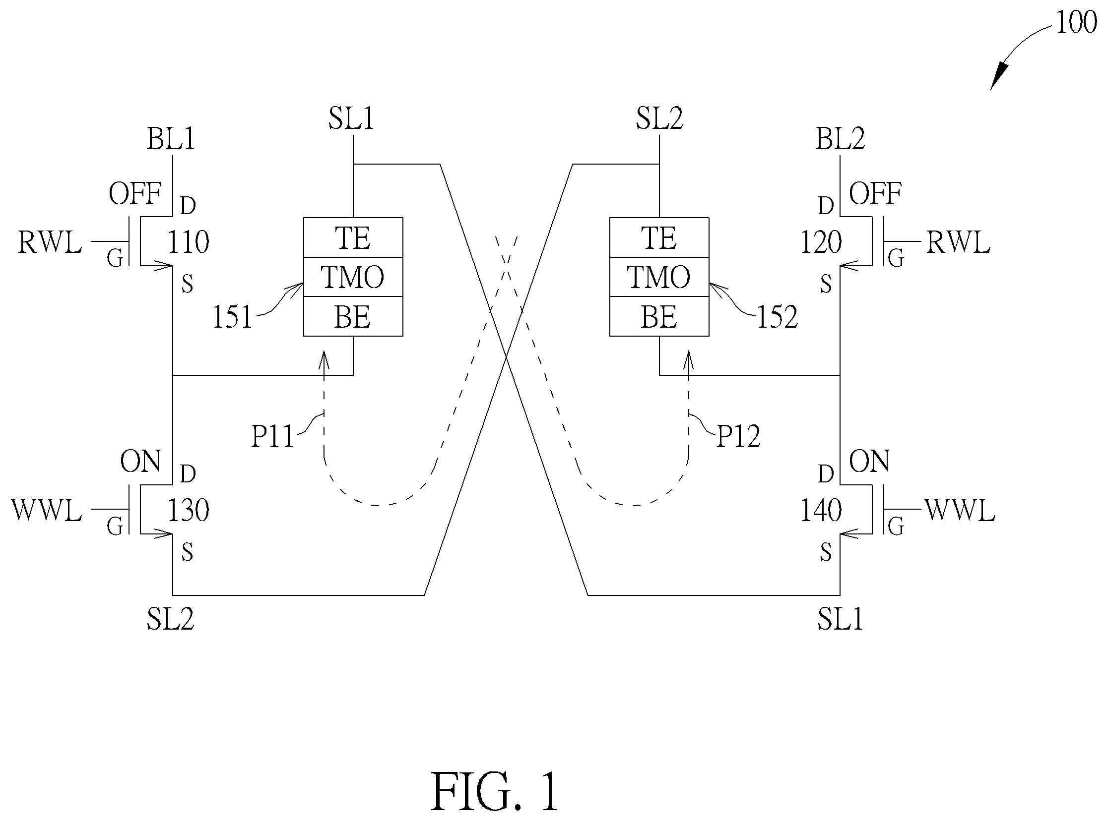 Patent US12592280 — Resistive random access memory and memory mini-array thereof with improved reliability — Figure 1