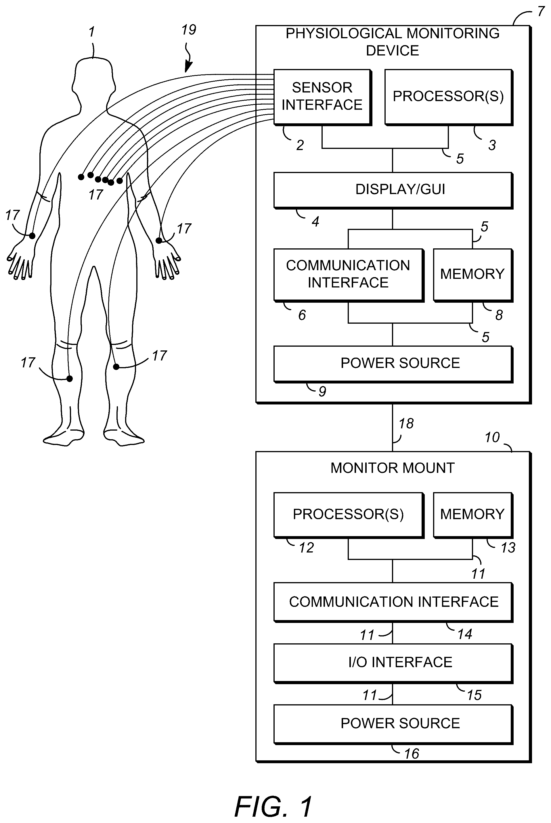 Patent US12592315 — Apparatus, system, method, and computer-readable recording medium for displaying transport indicators on a physiological monitoring device — Figure 1