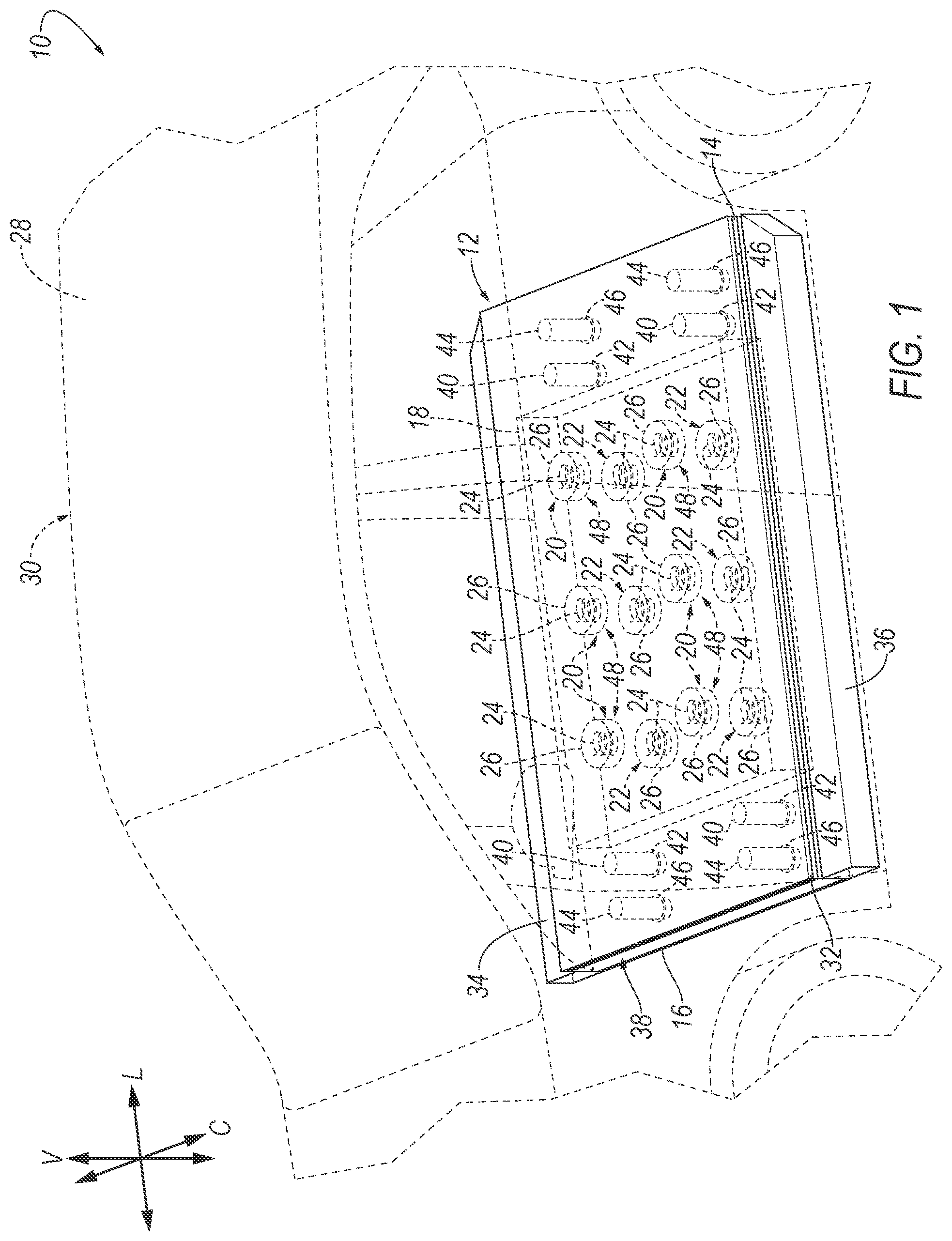 Patent US12592441 — Vibration isolators for electric vehicle-battery enclosure — Figure 1