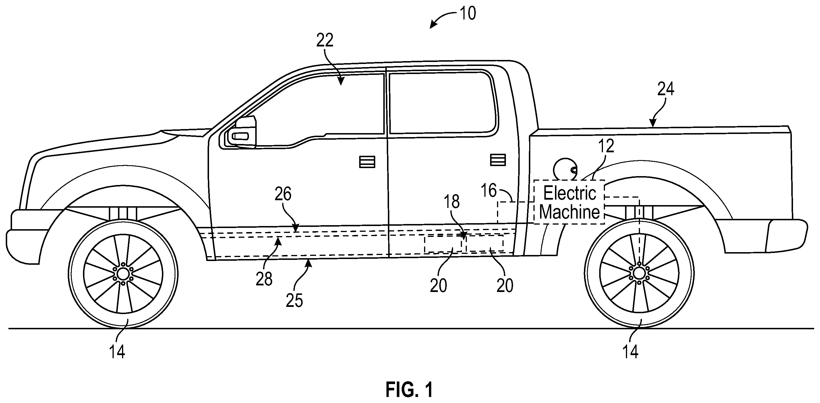 Patent US12592451 — Vent feature protection brackets for electrified vehicle traction battery packs — Figure 1