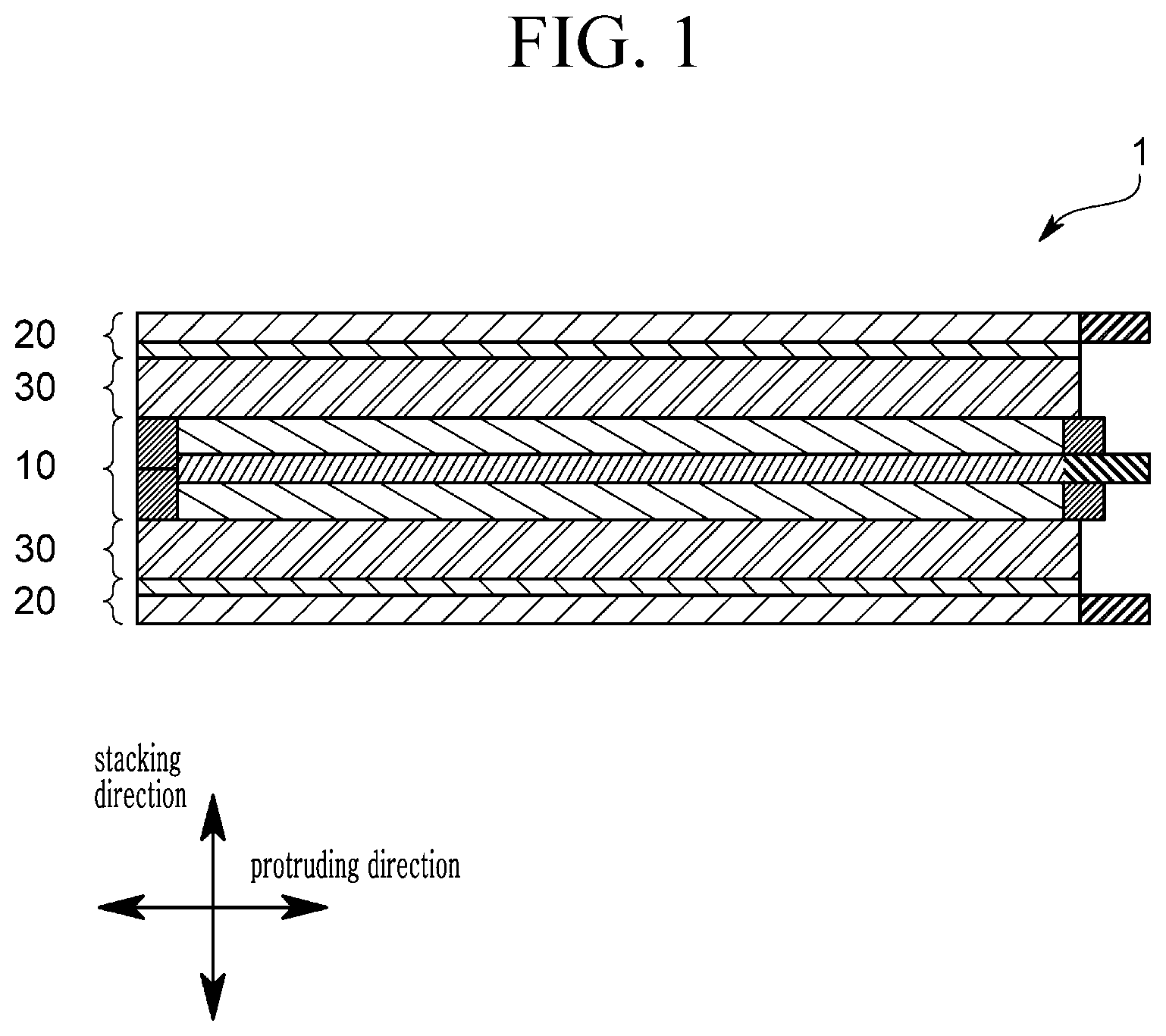 Patent US12592454 — All-solid-state rechargeable battery, stacked rechargeable all-solid-state battery, and manufacturing method thereof — Figure 1