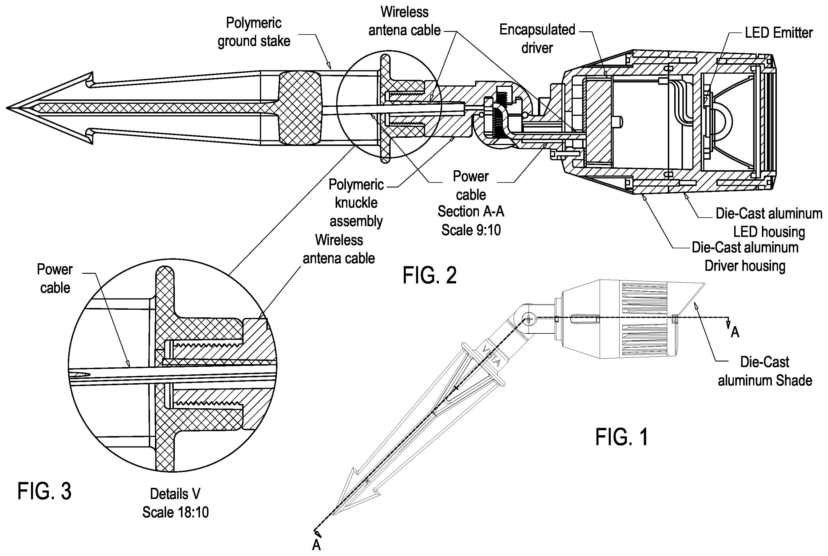 Patent US12592481 Figure 1 – Lamp fixture with embedded antenna