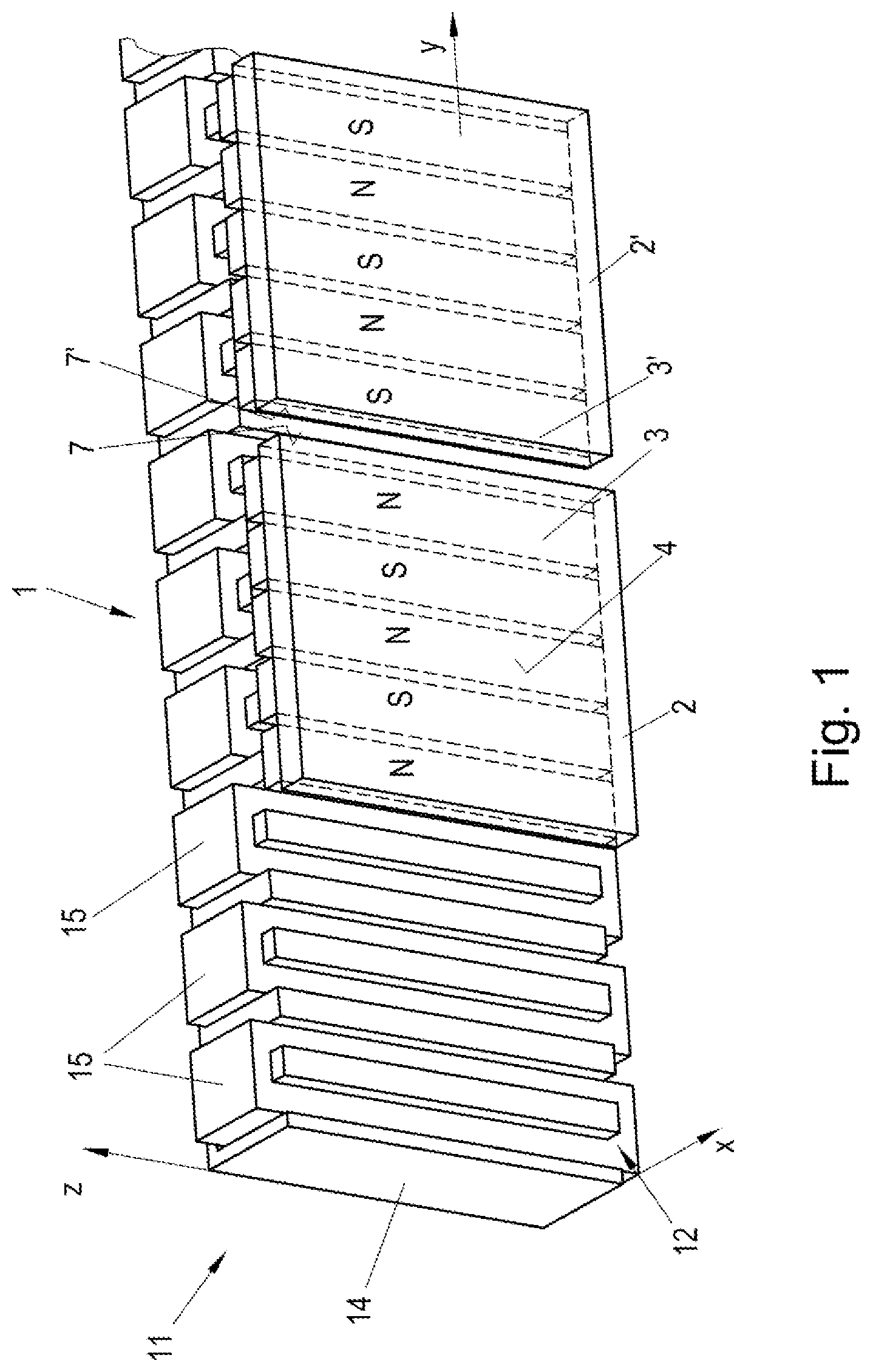 Patent US12592625 Figure 1 – Permanent magnet arrangement of a shuttle