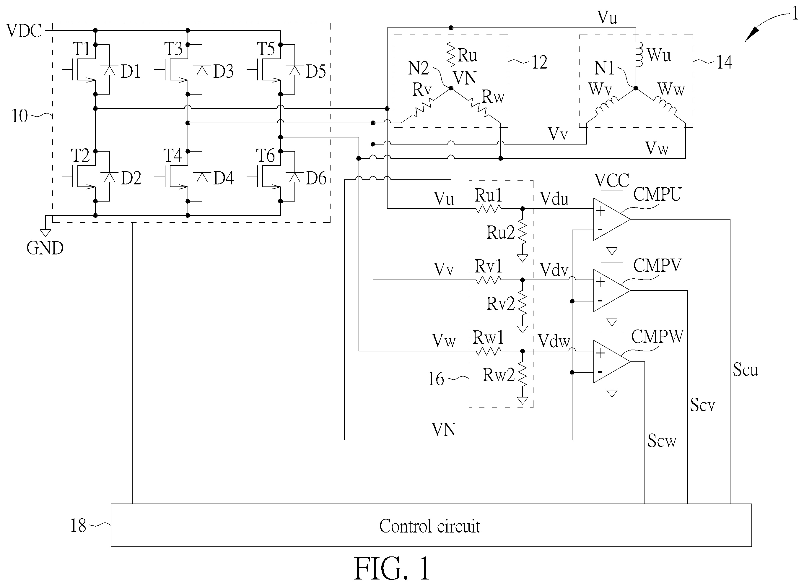 Patent US12592656 — Sensorless motor circuit providing accurate back electromotive force zero-crossing point detection and operation method thereof — Figure 1