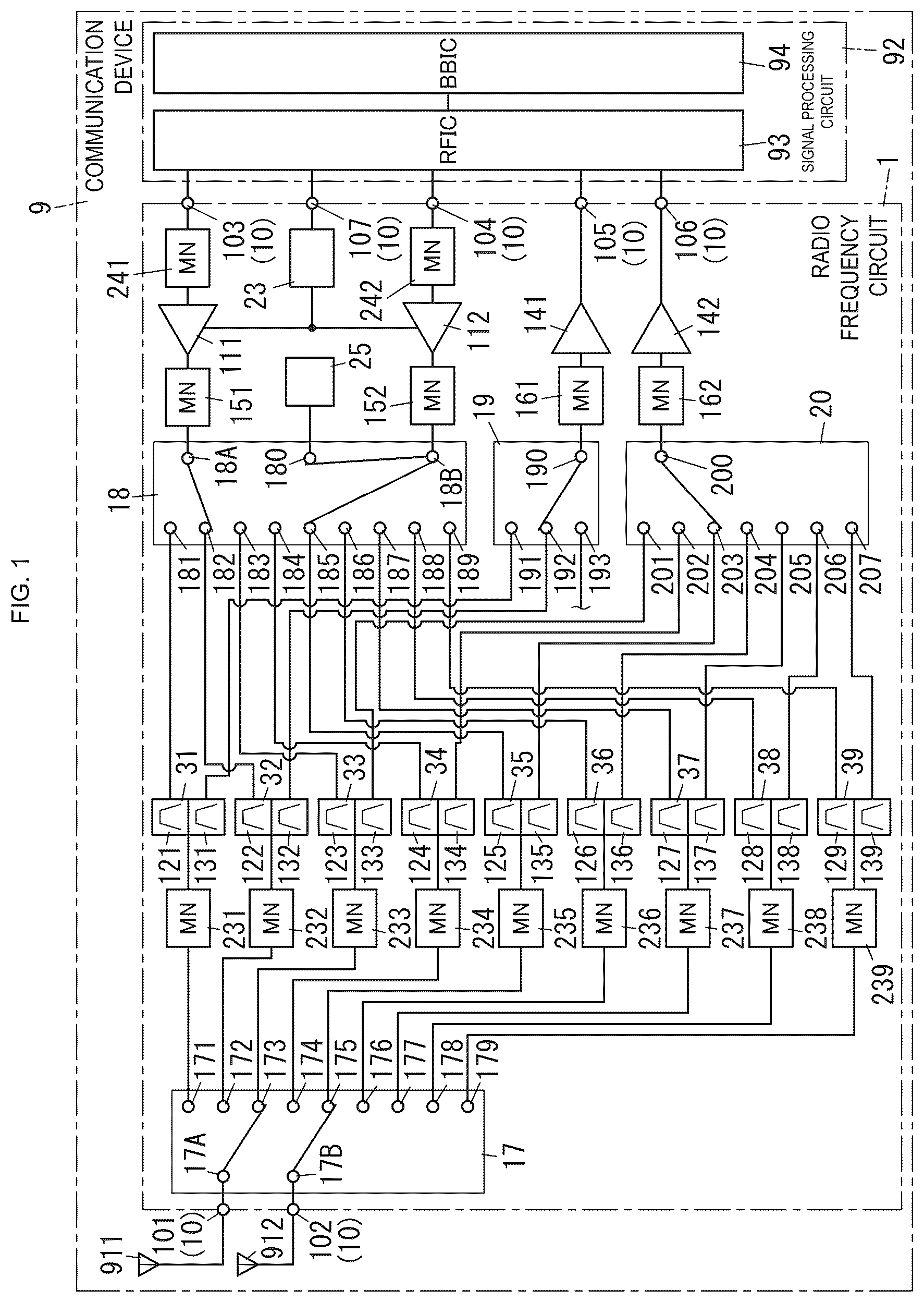 Patent US12592724 — Radio frequency circuit and communication device — Figure 1