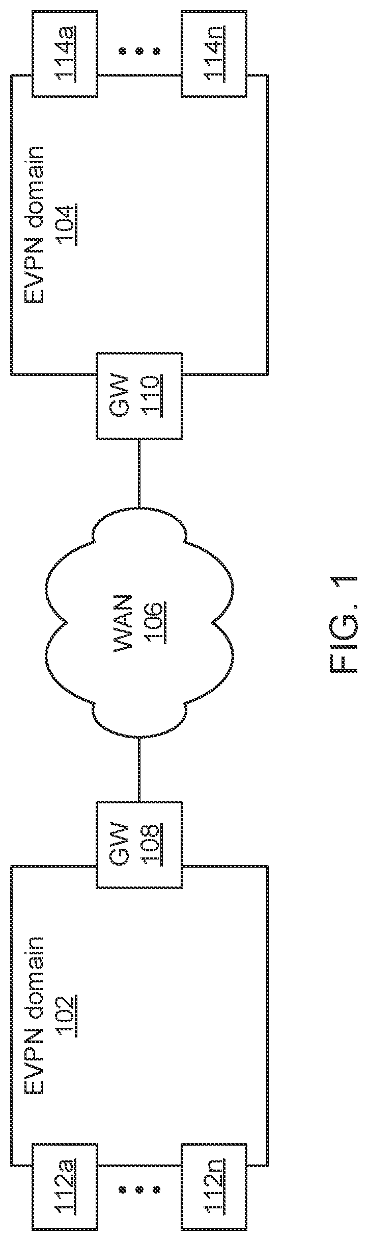 Patent US12592878 — Negotiation of UMR roles to allow support of UMR aware and non-aware nodes and associated forwarding behavior within a single EVPN domain — Figure 1
