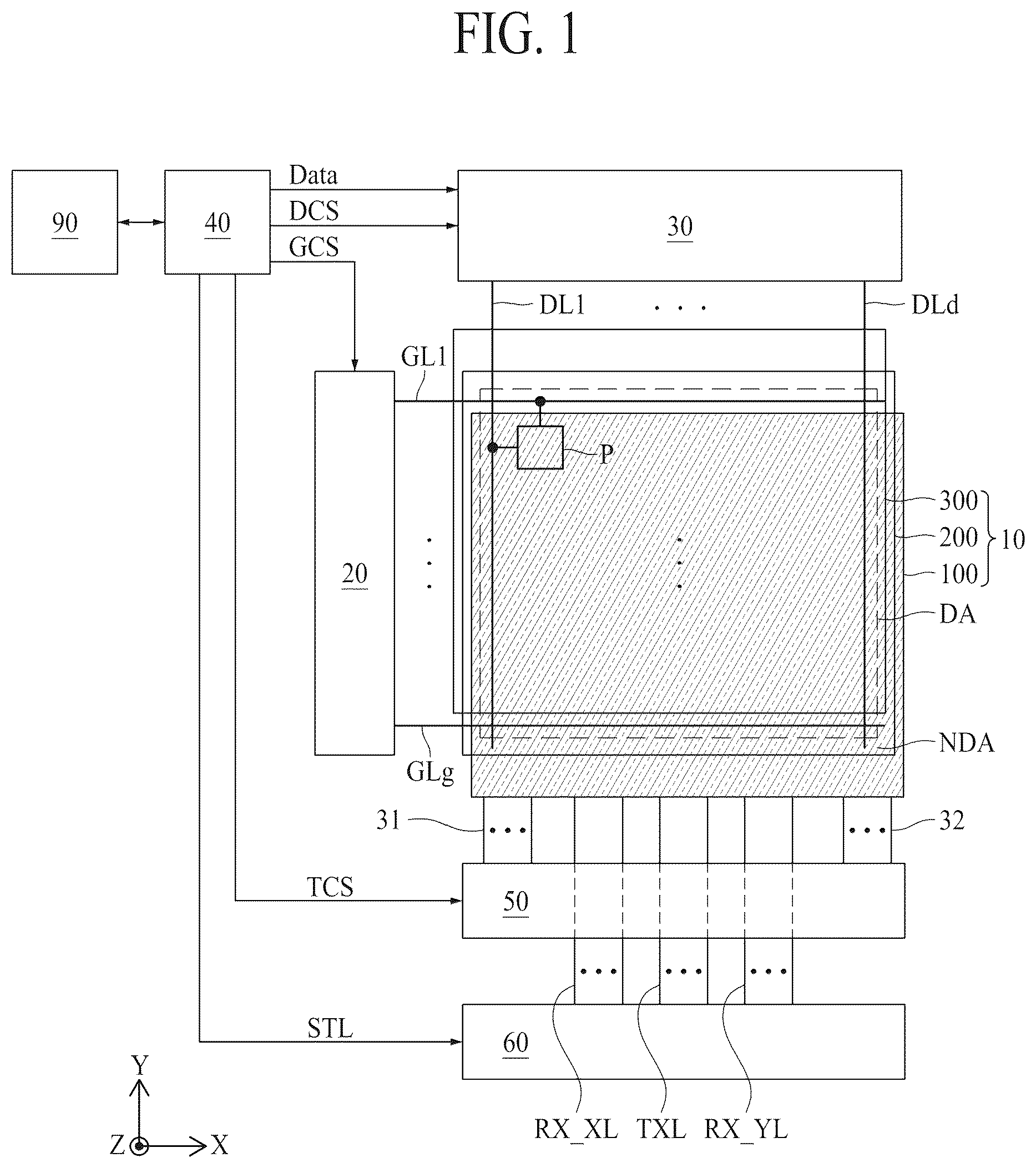 Patent US12597375 — Apparatus for sensing stretch having driving and receiving electrodes extending in two directions — Figure 1