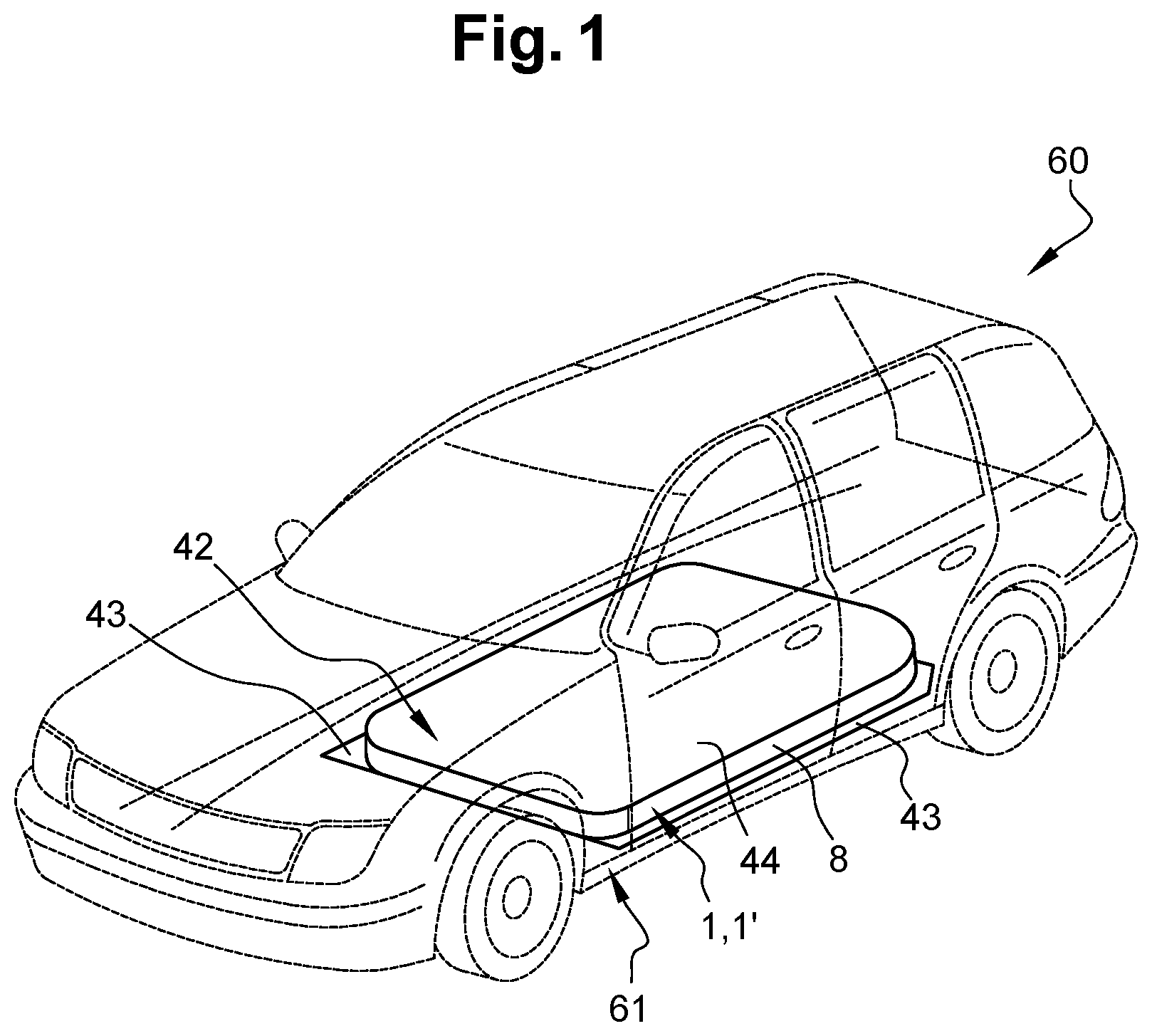Patent US12597664 Figure 1 – Reinforced carrier device for a battery pack and process for the assembling of a reinforced battery pack