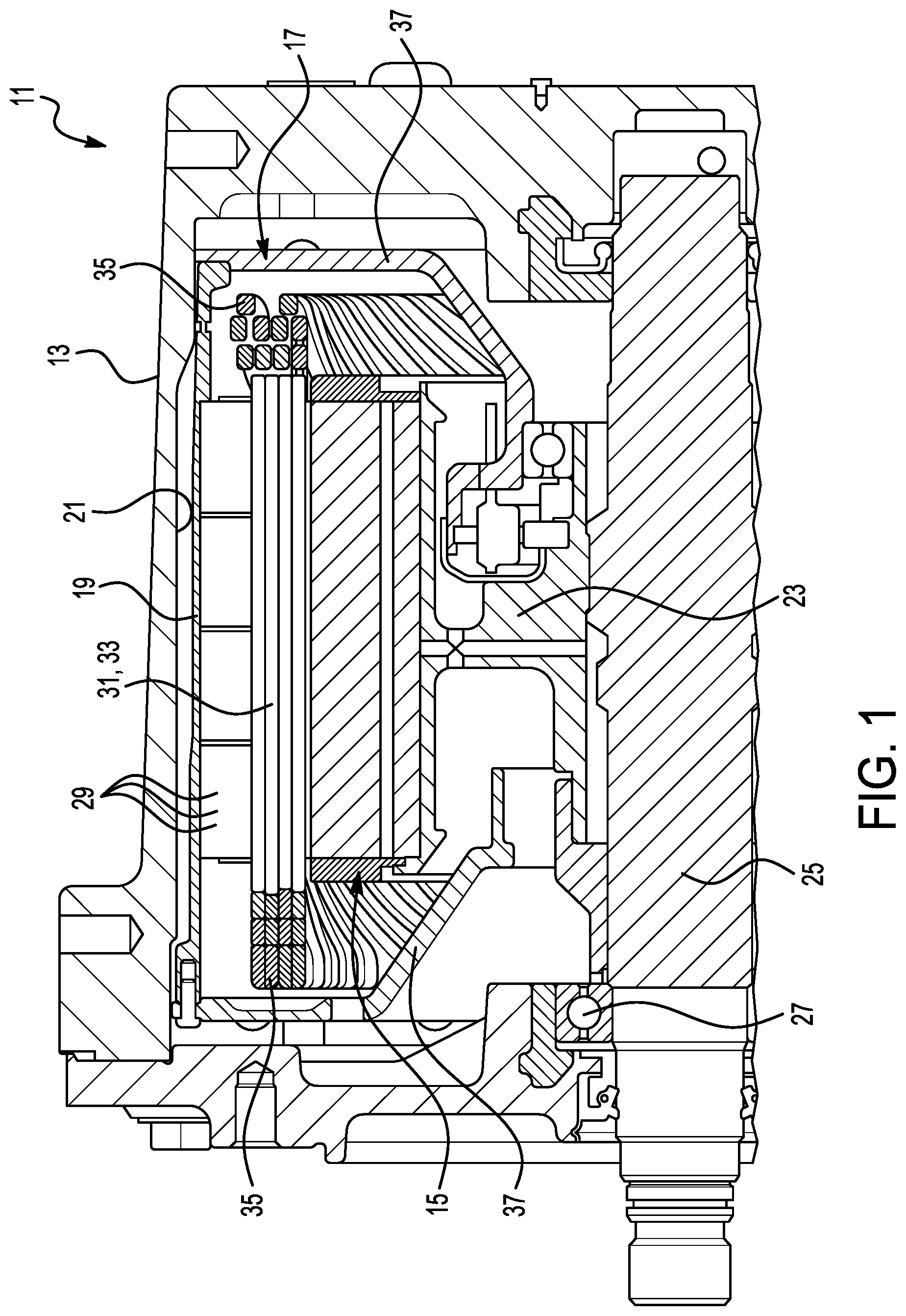 Patent US12597813 — Electric motor with coolant flow at stator slots — Figure 1