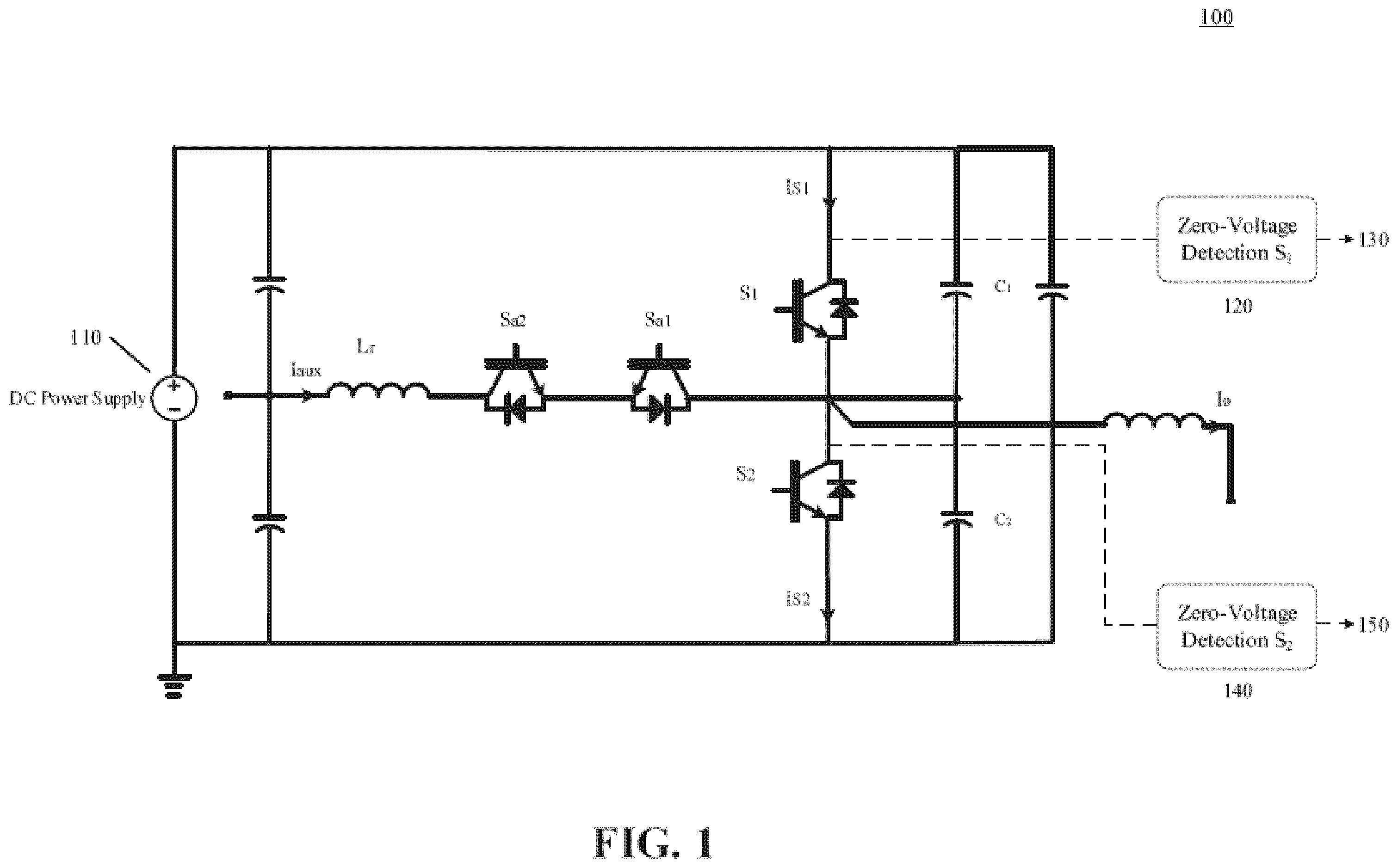 Patent US12597869 — Automatic boosting current adjustment for zero voltage switching in auxiliary resonant commutated pole inverter — Figure 1