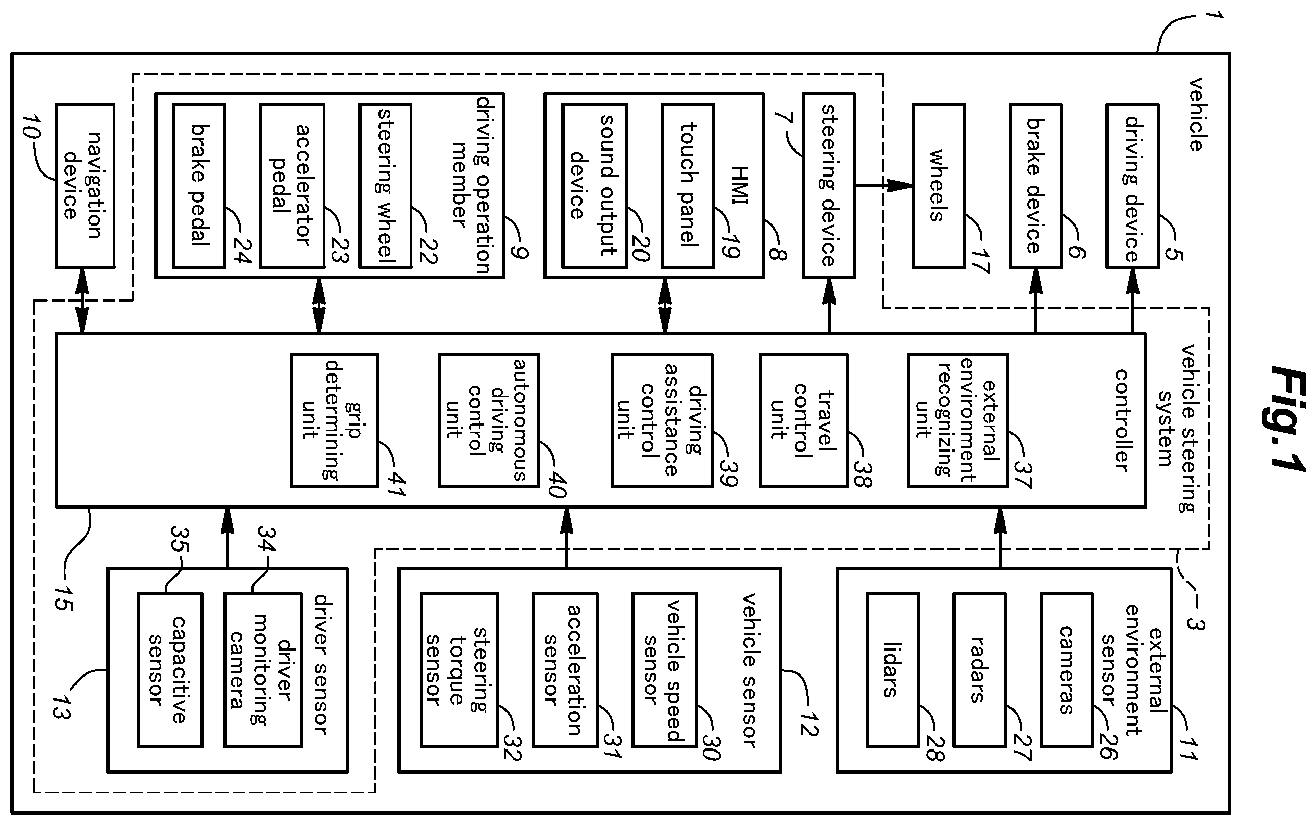 Patent US12597926 Figure 1 – Vehicle steering system