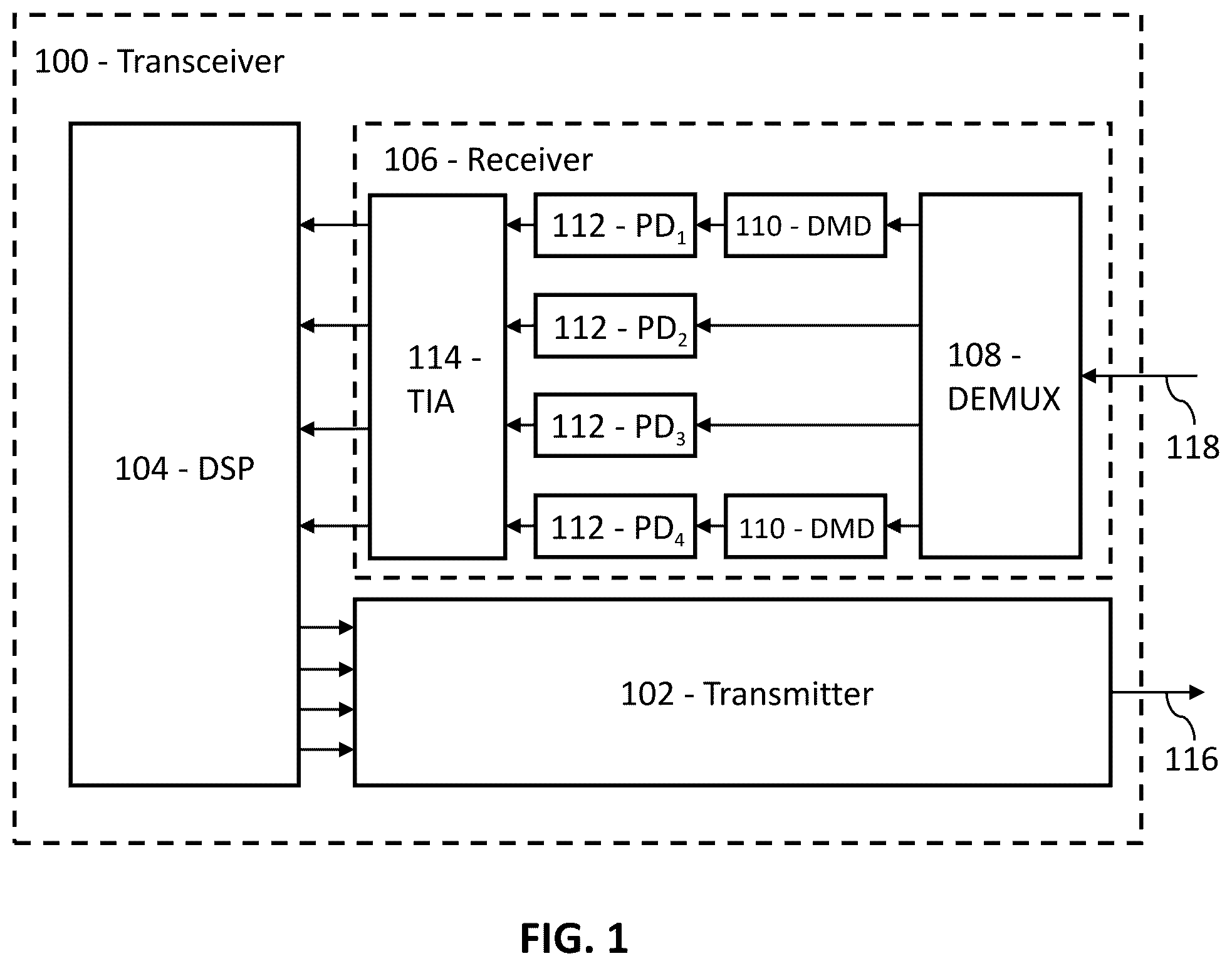 Patent US12597999 — Optical transceiver with dispersion management — Figure 1