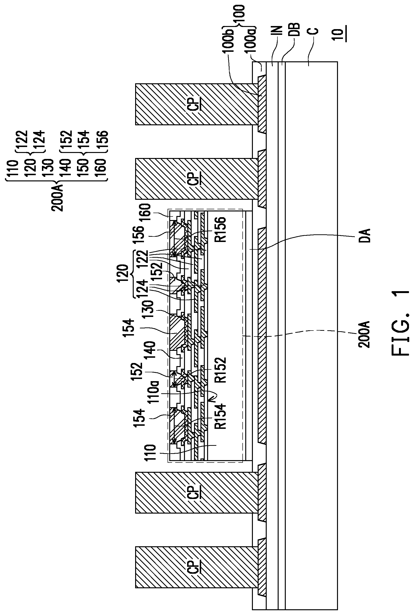 Patent US12599009 Figure 1 – Package structure