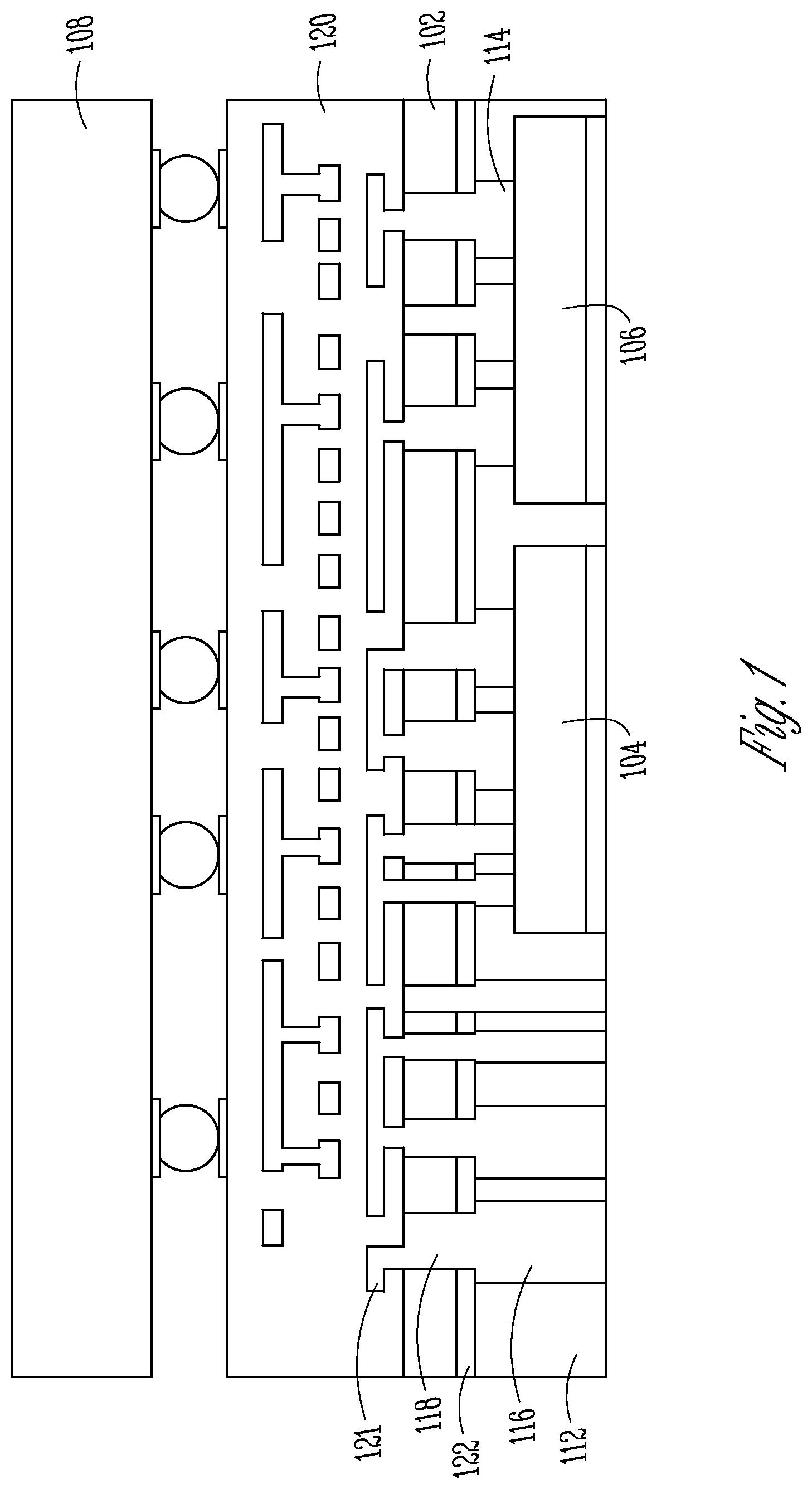 Patent US12599010 — Microelectronic packages with embedded interposers — Figure 1