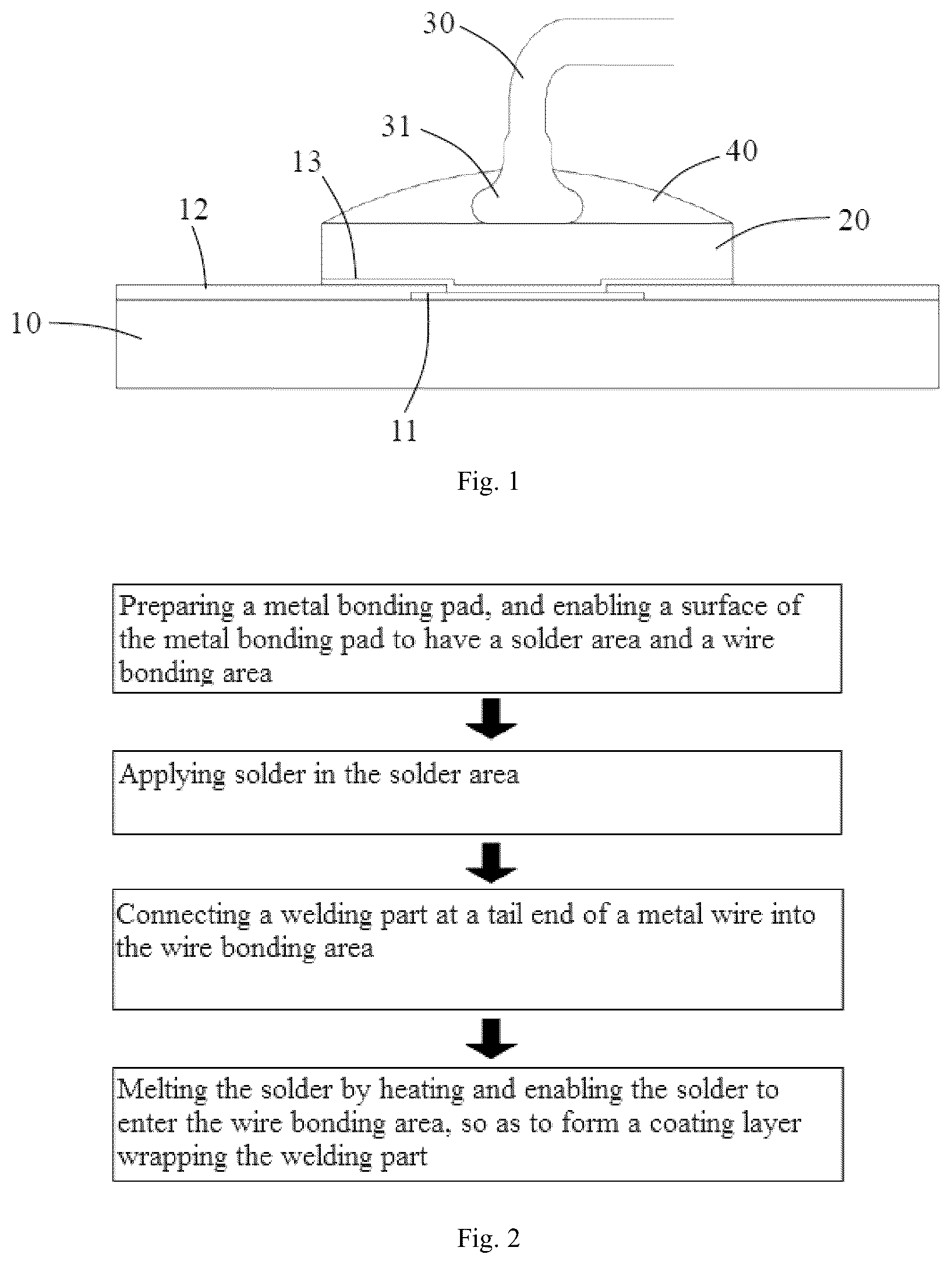 Patent US12599025 — Chip packaging method involving fabrication of wire bond and electroplated metal bonding pad through formation of metal gasket, passivation layer, metal seed layer, and photoresist — Figure 1
