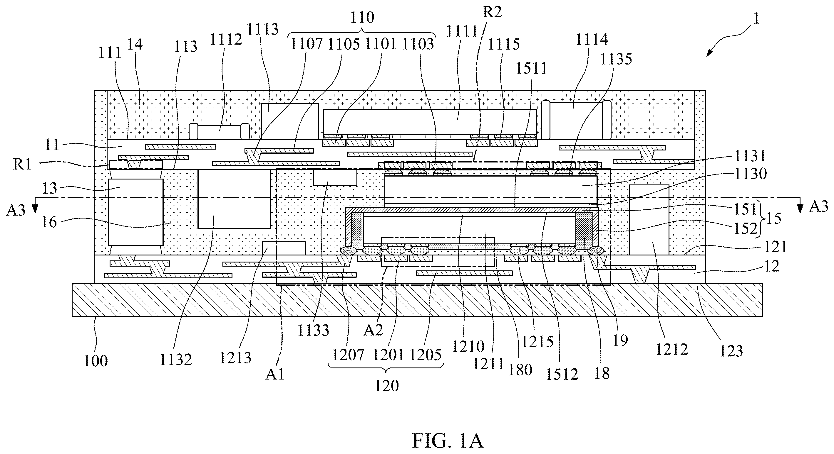 Patent US12599043 — Semiconductor device package and method of manufacturing the same — Figure 1