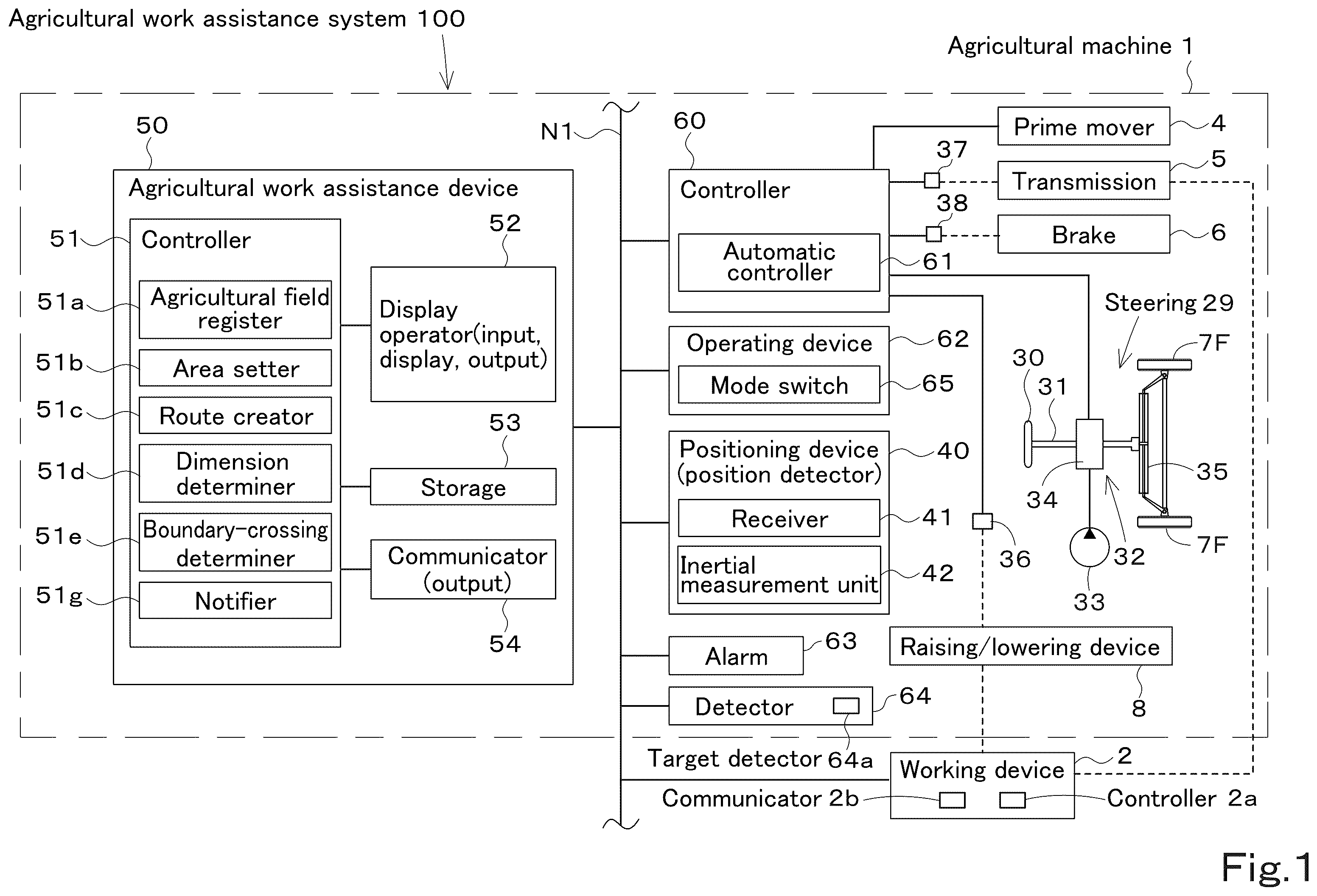 Patent US12599054 Figure 1 – Agricultural work assistance system, agricultural machine, and agricultural work assistance device
