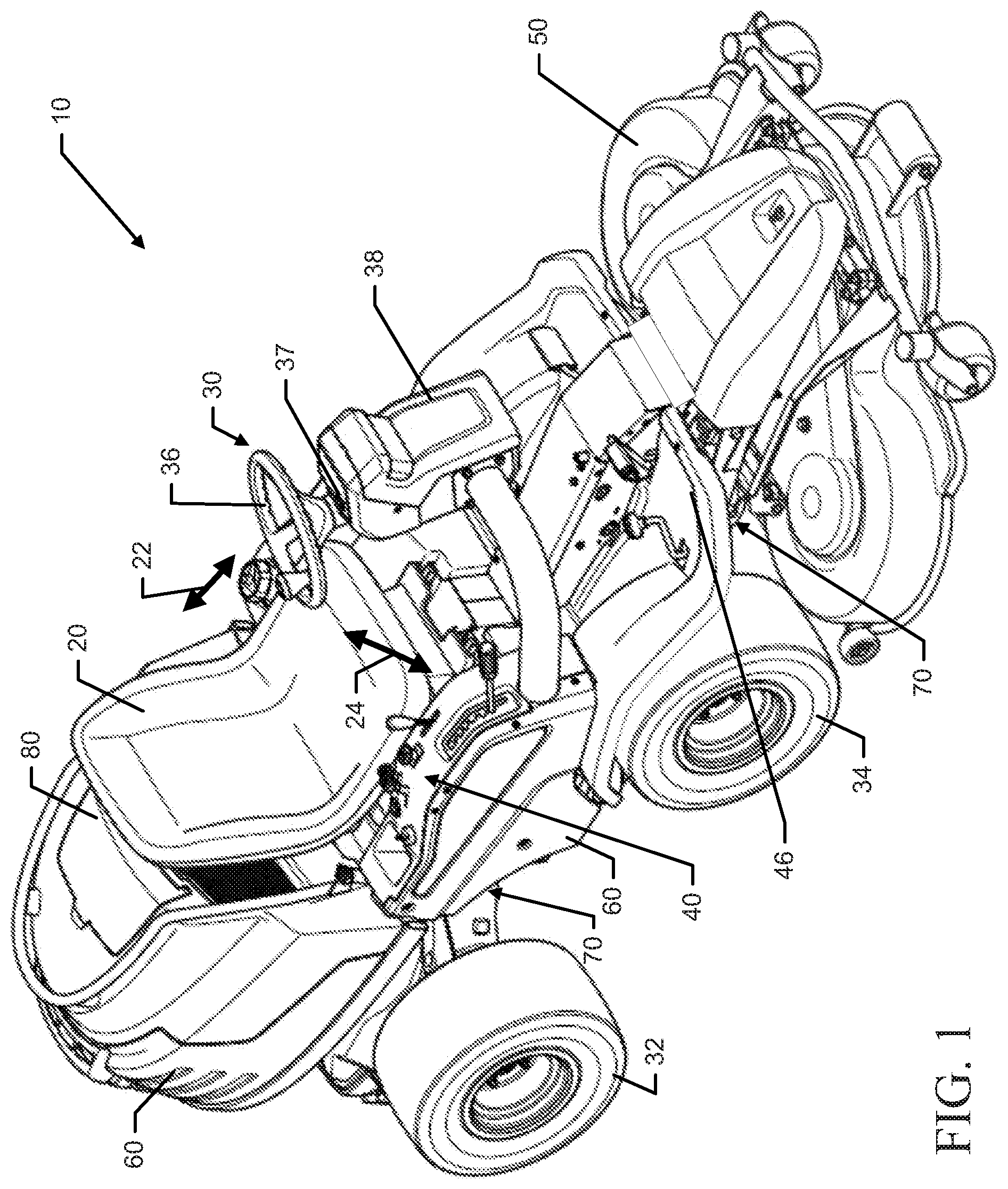Patent US12599062 Figure 1 – Yard maintenance vehicle with advanced tilt monitoring capabilities