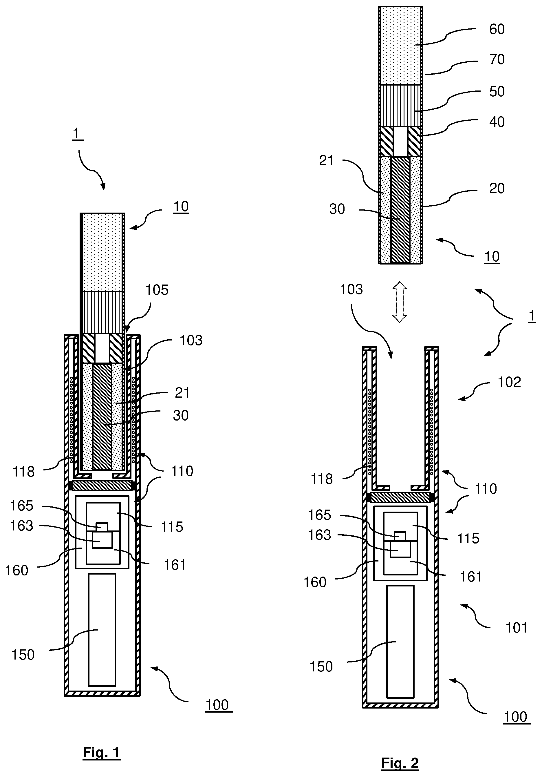 Patent US12599179 — Aerosol-generating device with means for detecting the presence, absence, or displacement of an aerosol-generating article in a cavity of the device — Figure 1