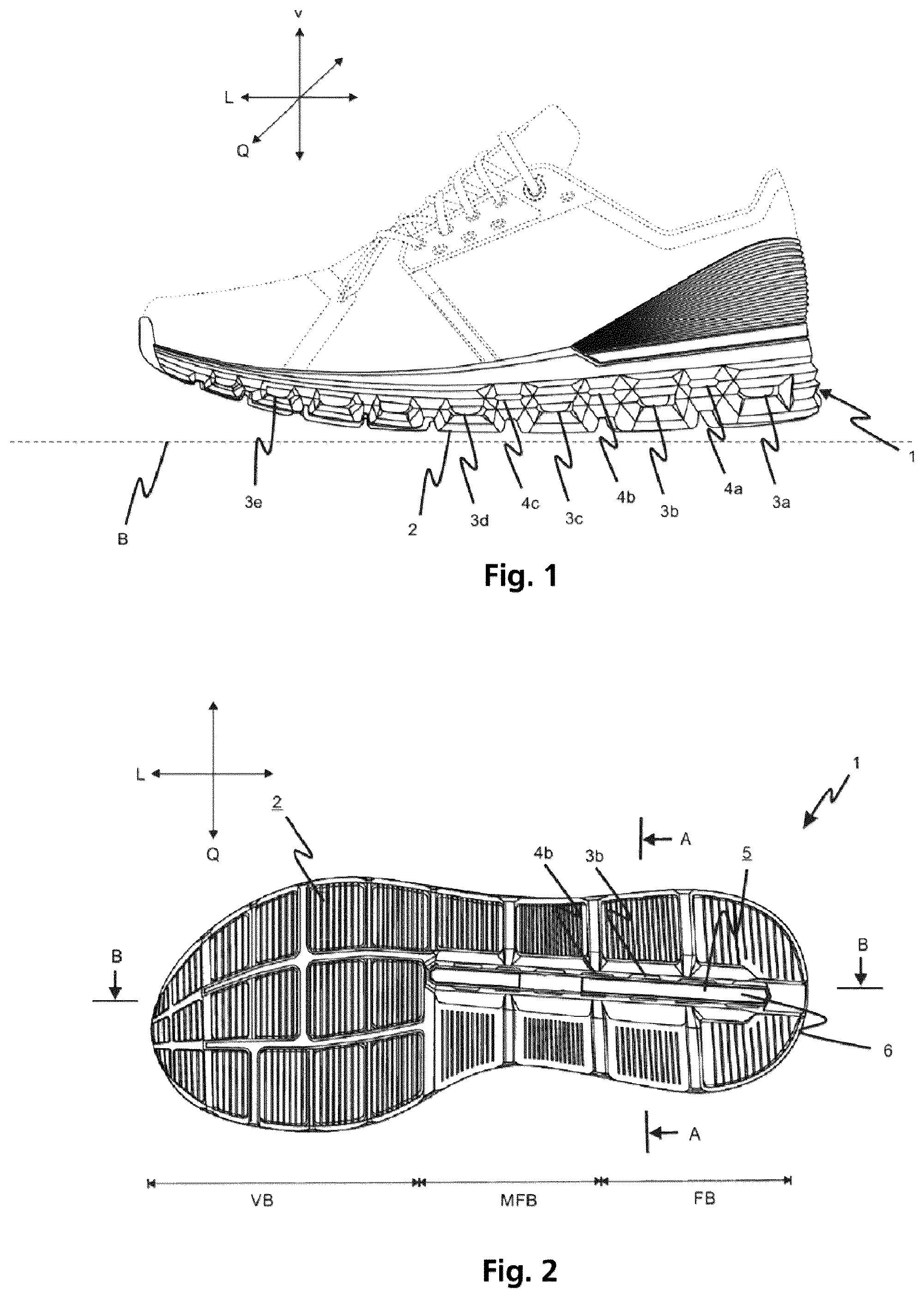 Patent US12599194 Figure 1 – Running shoe sole comprising a soft-elastic midsole