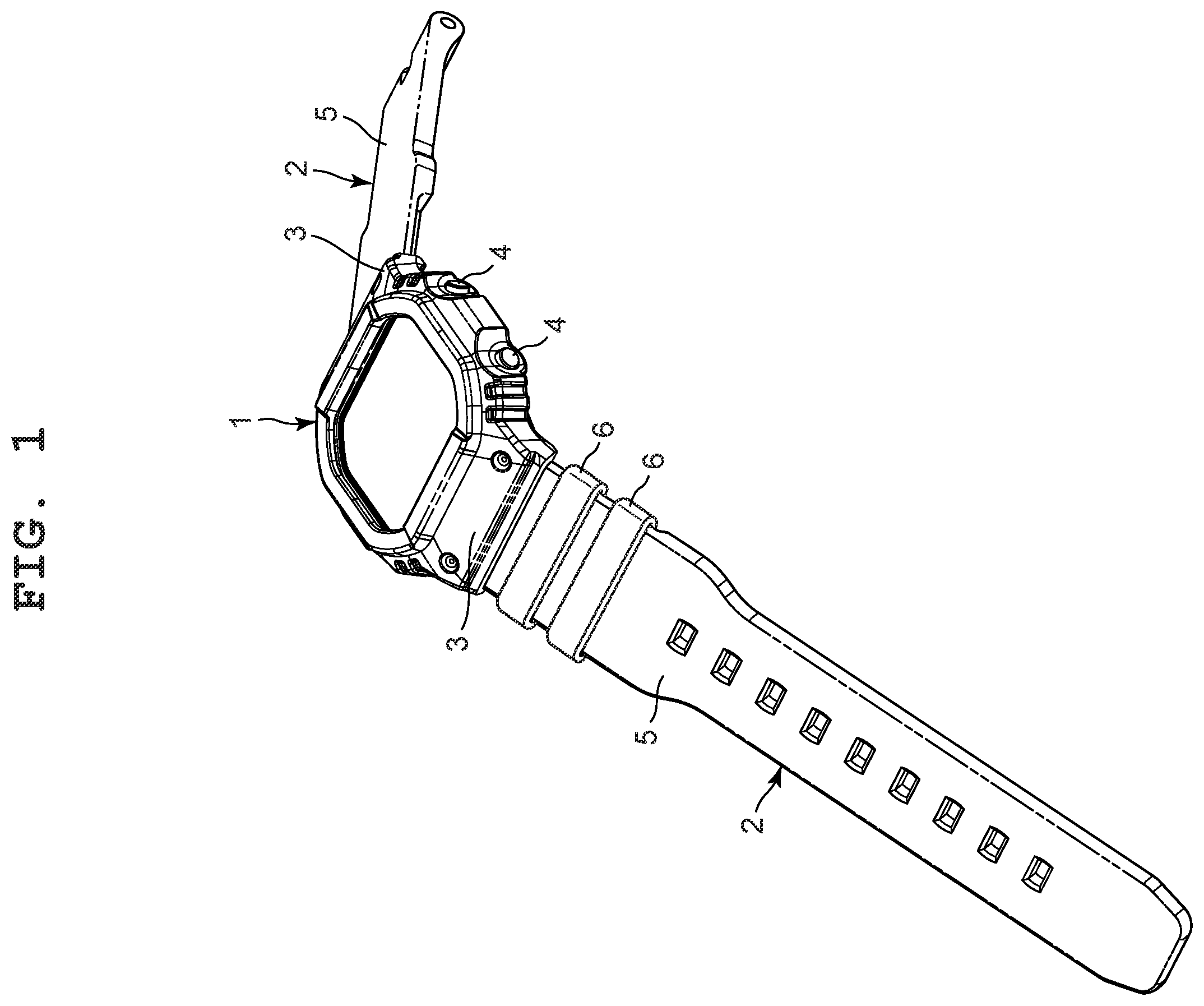 Patent US12599202 Figure 1 – Band and timepiece
