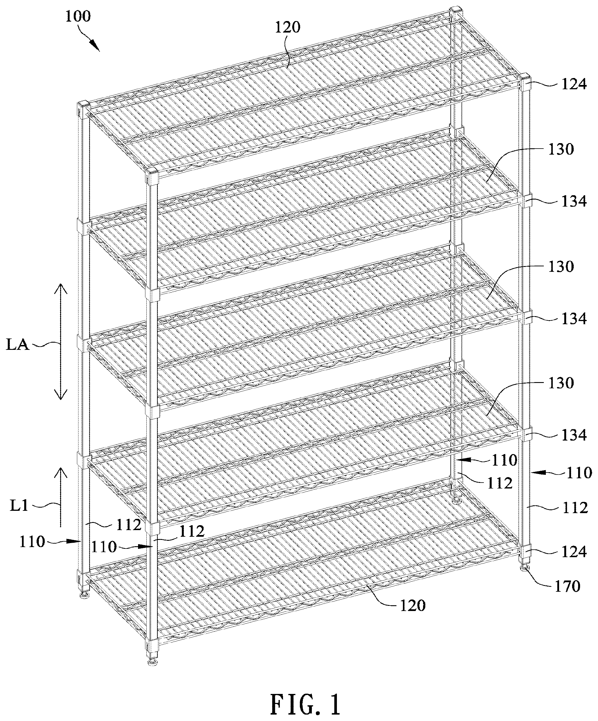 Patent US12599227 — Concave square tube lifting storage shelf — Figure 1