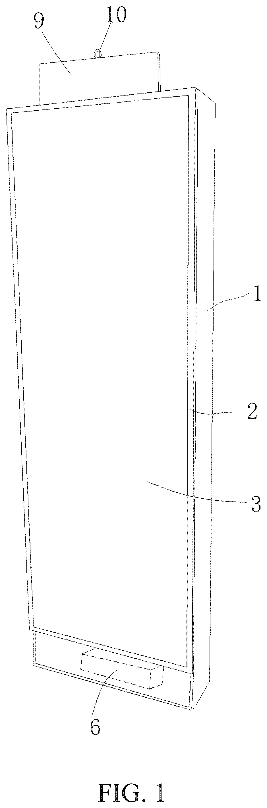 Patent US12599230 — Storage cabinet for dancing mirror with enlarged display screen and audio — Figure 1