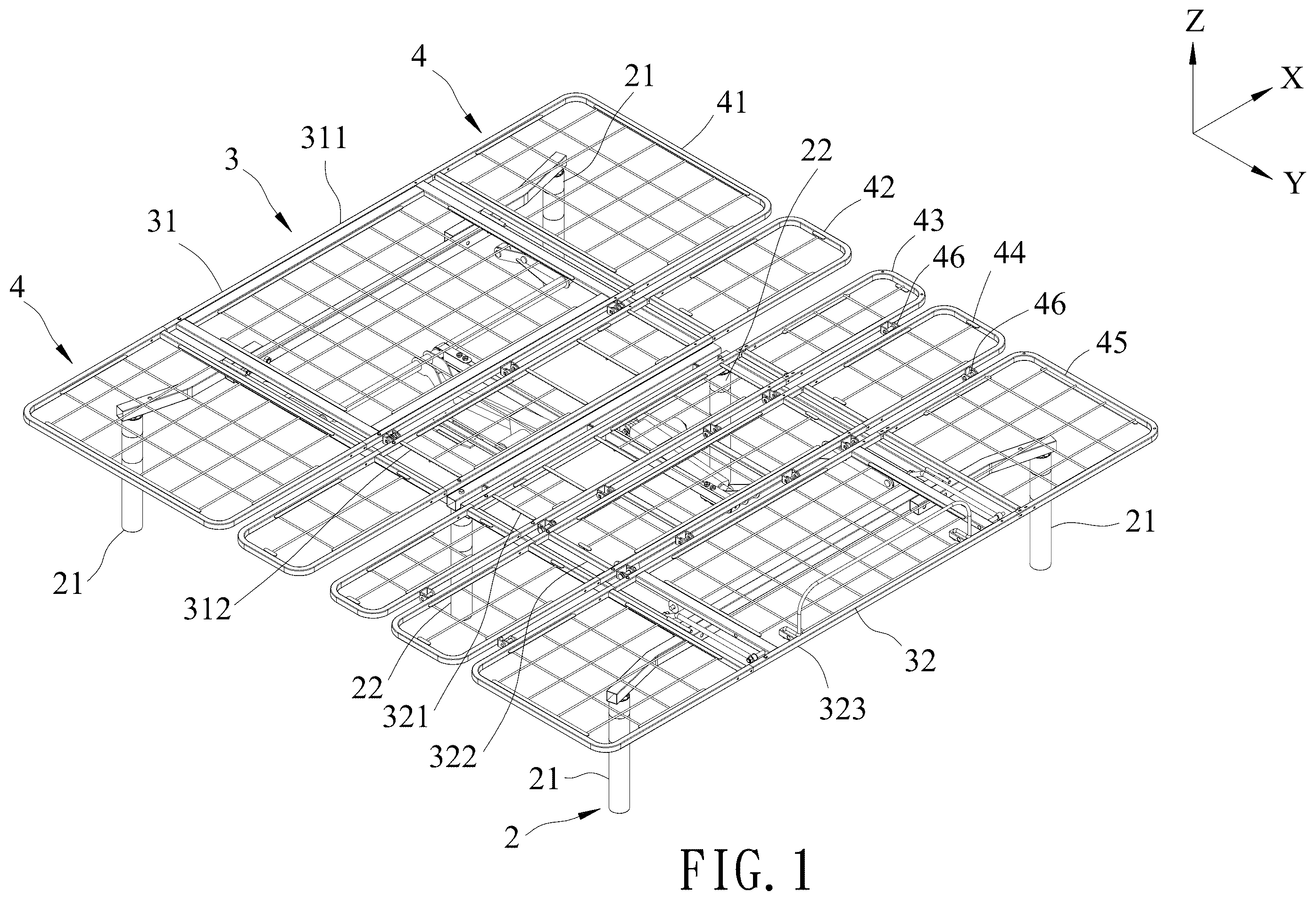 Patent US12599245 — Width-adjustable foldable bed — Figure 1
