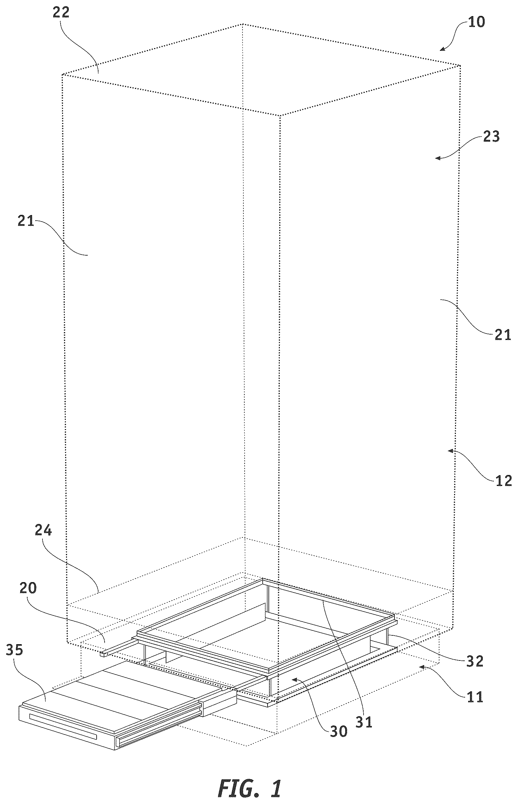 Patent US12599251 — Display case with removable and liftable tray for hygroscopic material — Figure 1