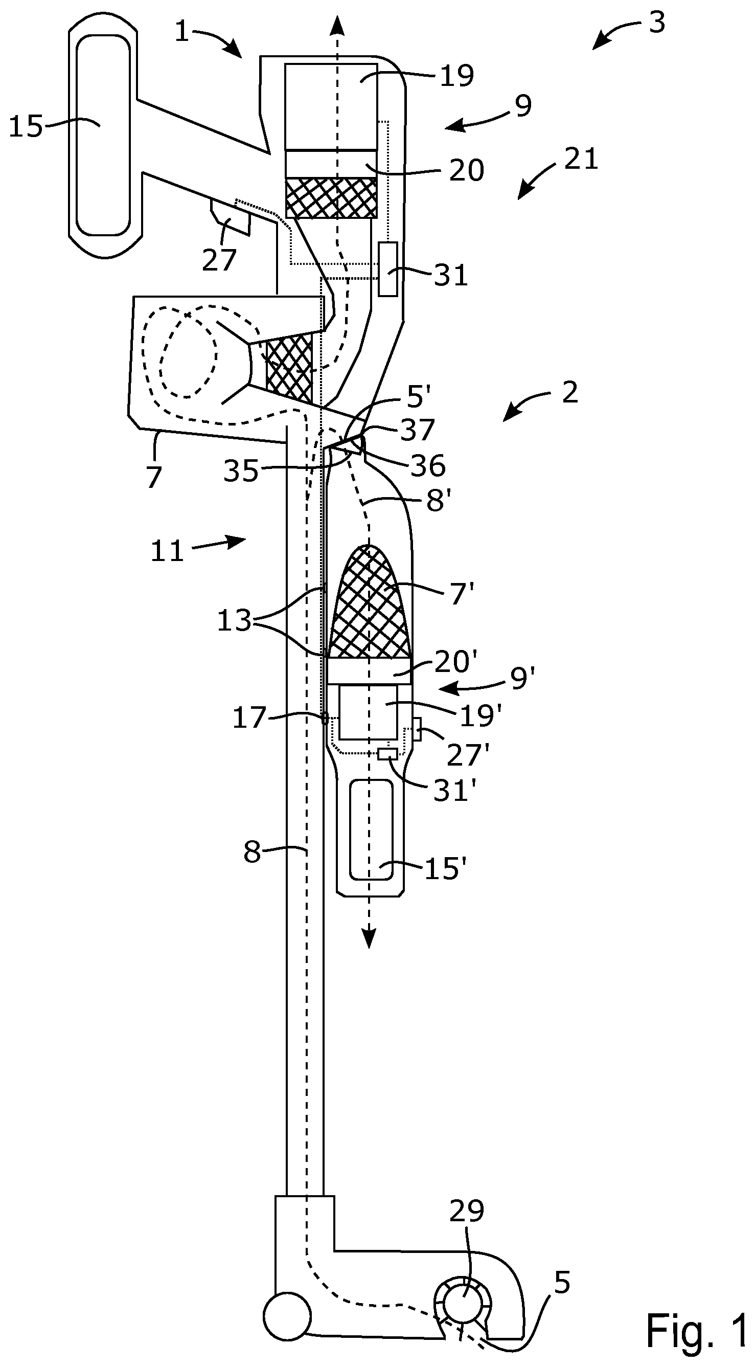 Patent US12599275 — Vacuum cleaner apparatus, vacuum cleaner unit, and method of operating a vacuum cleaner apparatus — Figure 1