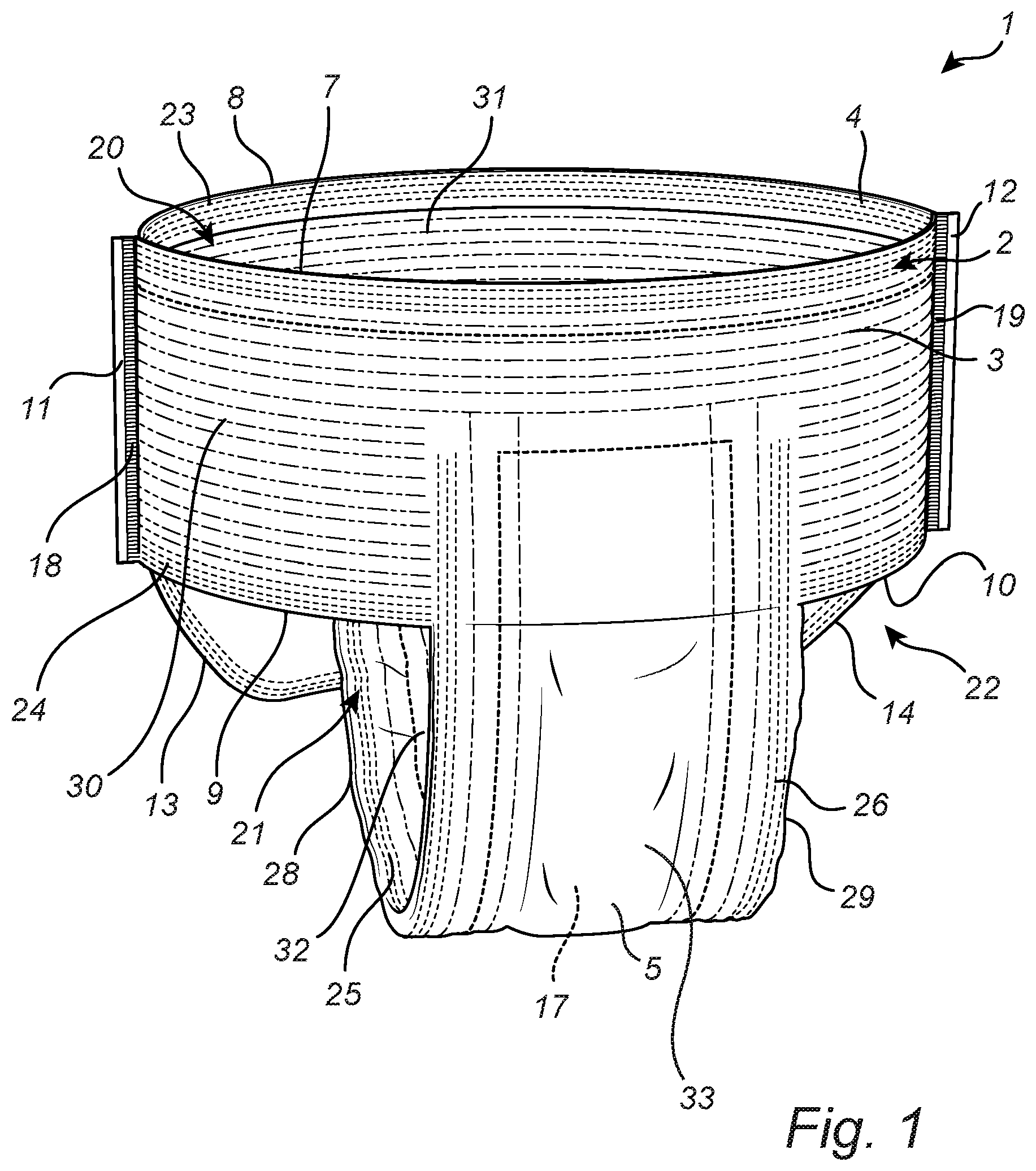 Patent US12599507 Figure 1 – Method and apparatus for manufacturing an elastic laminate and a disposable absorbent hygiene product comprising the elastic laminate