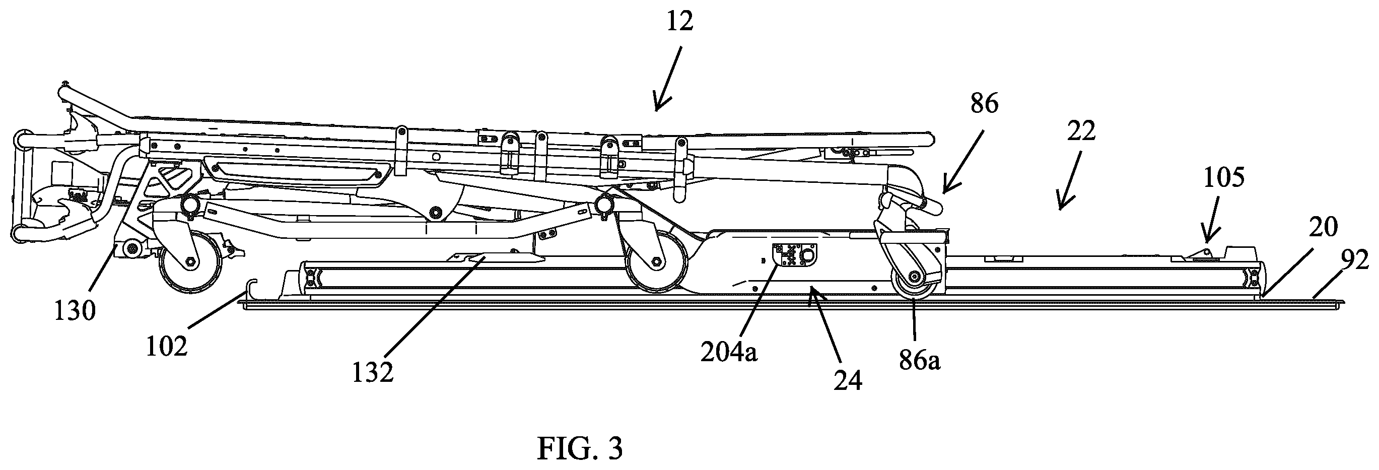 Patent US12599518 Figure 3 – Ambulance cot and loading and unloading system