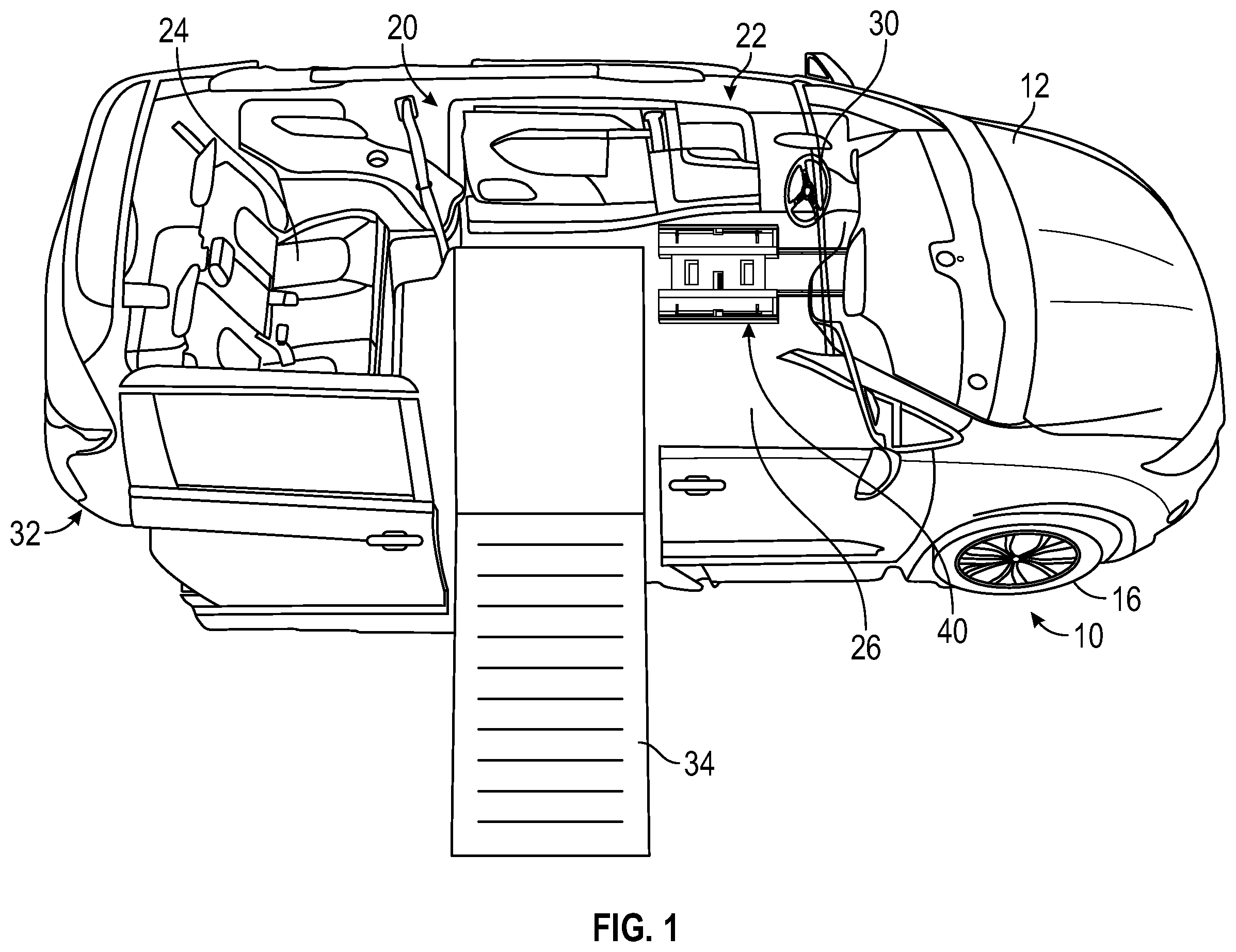 Patent US12599519 — Wheelchair docking system for a vehicle — Figure 1