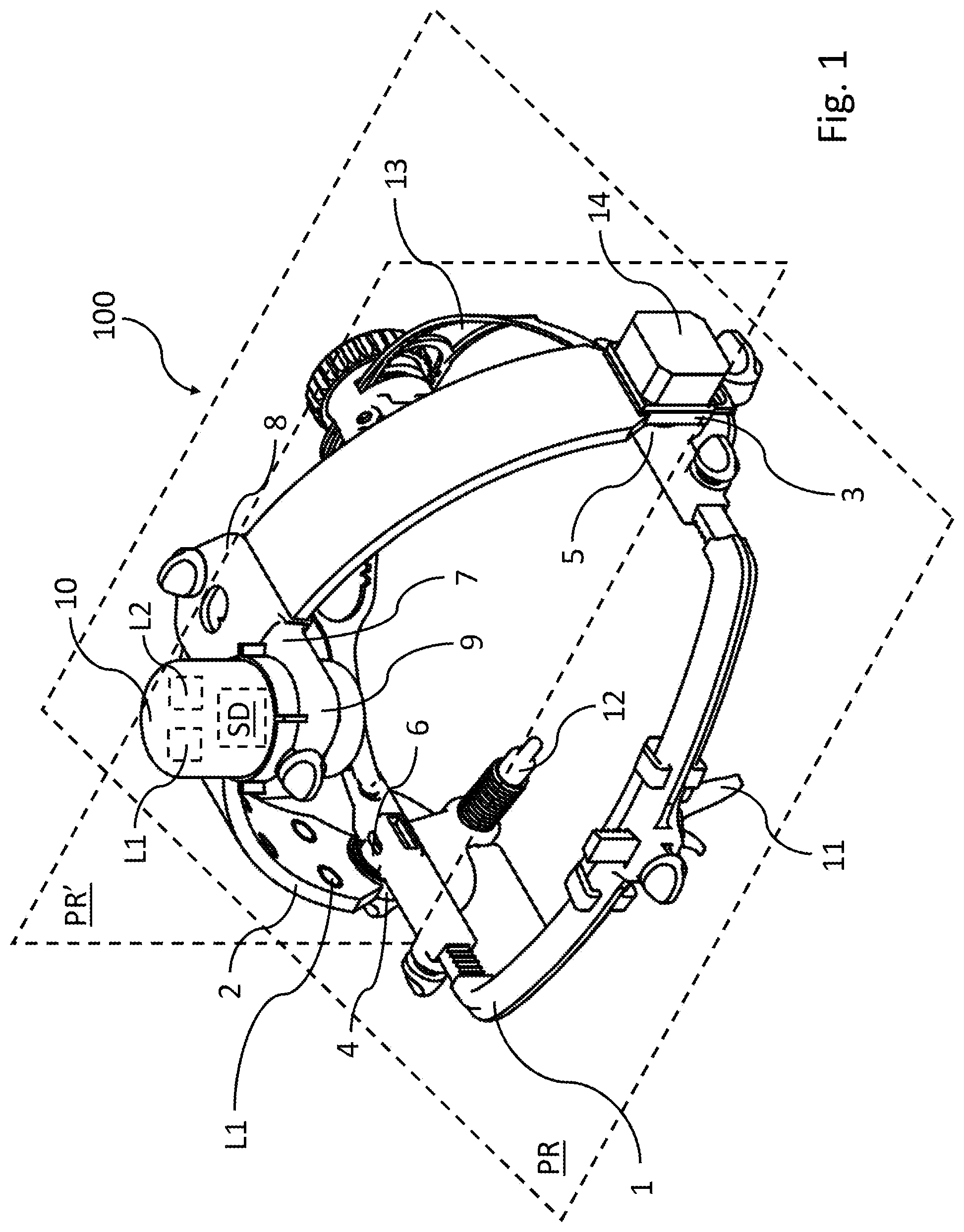 Patent US12599785 Figure 1 – Stereotactic device wearable by a patient for low-intensity focused-ultrasound neuromodulation