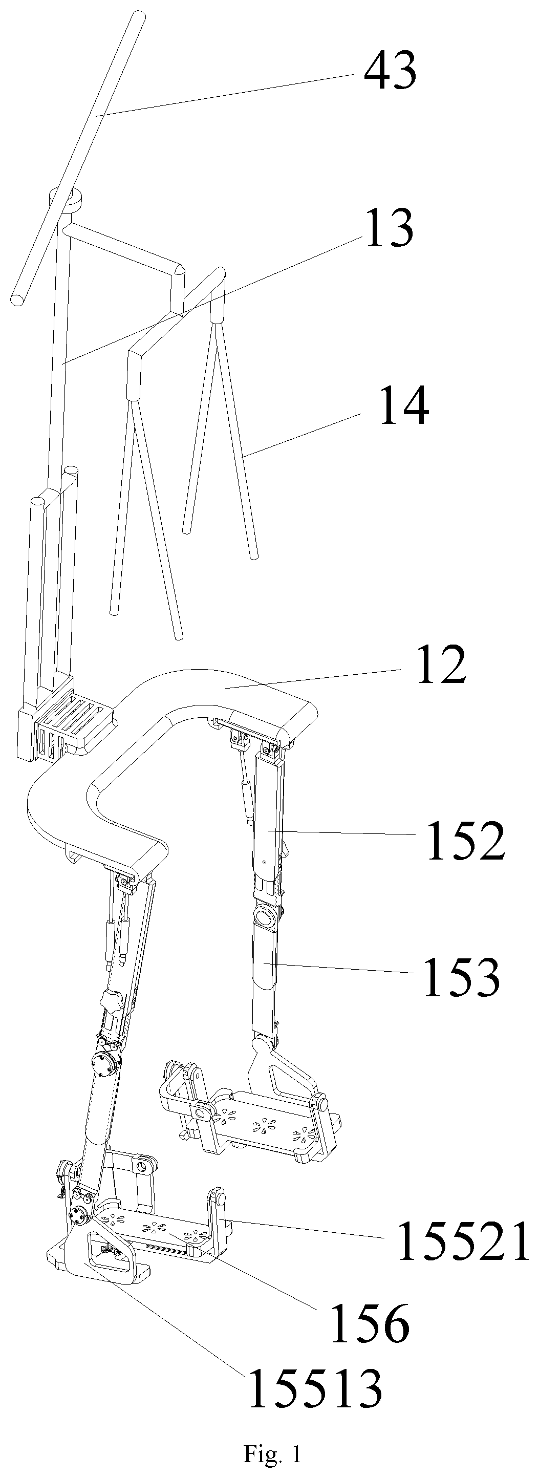 Patent US12599802 Figure 1 – Training mechanism and robot for water-based lower-limb rehabilitation