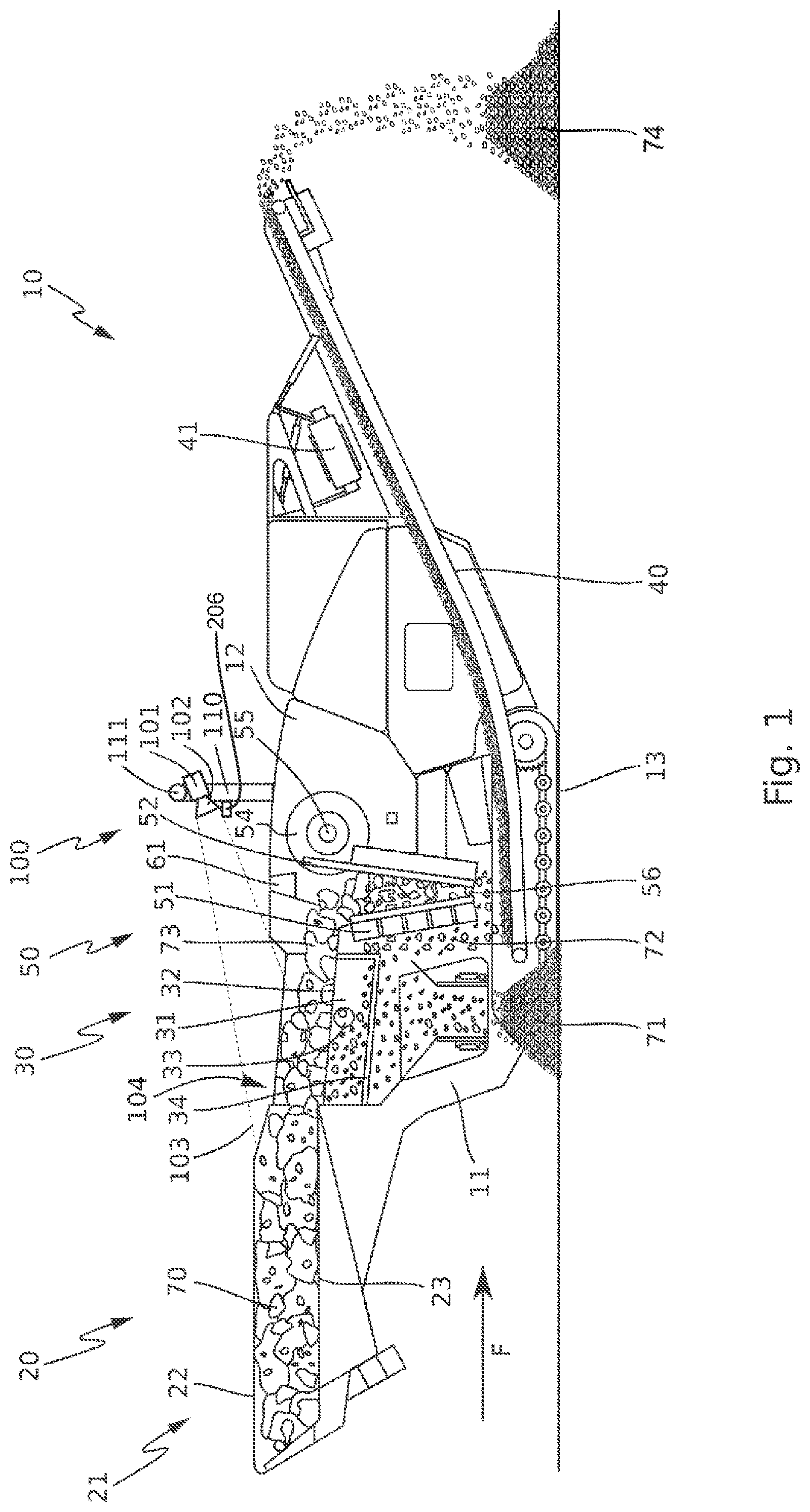 Patent US12599912 — Method for controlling and/or regulating the feed of material to be processed to a crushing and/or screening plant of a material processing device — Figure 1