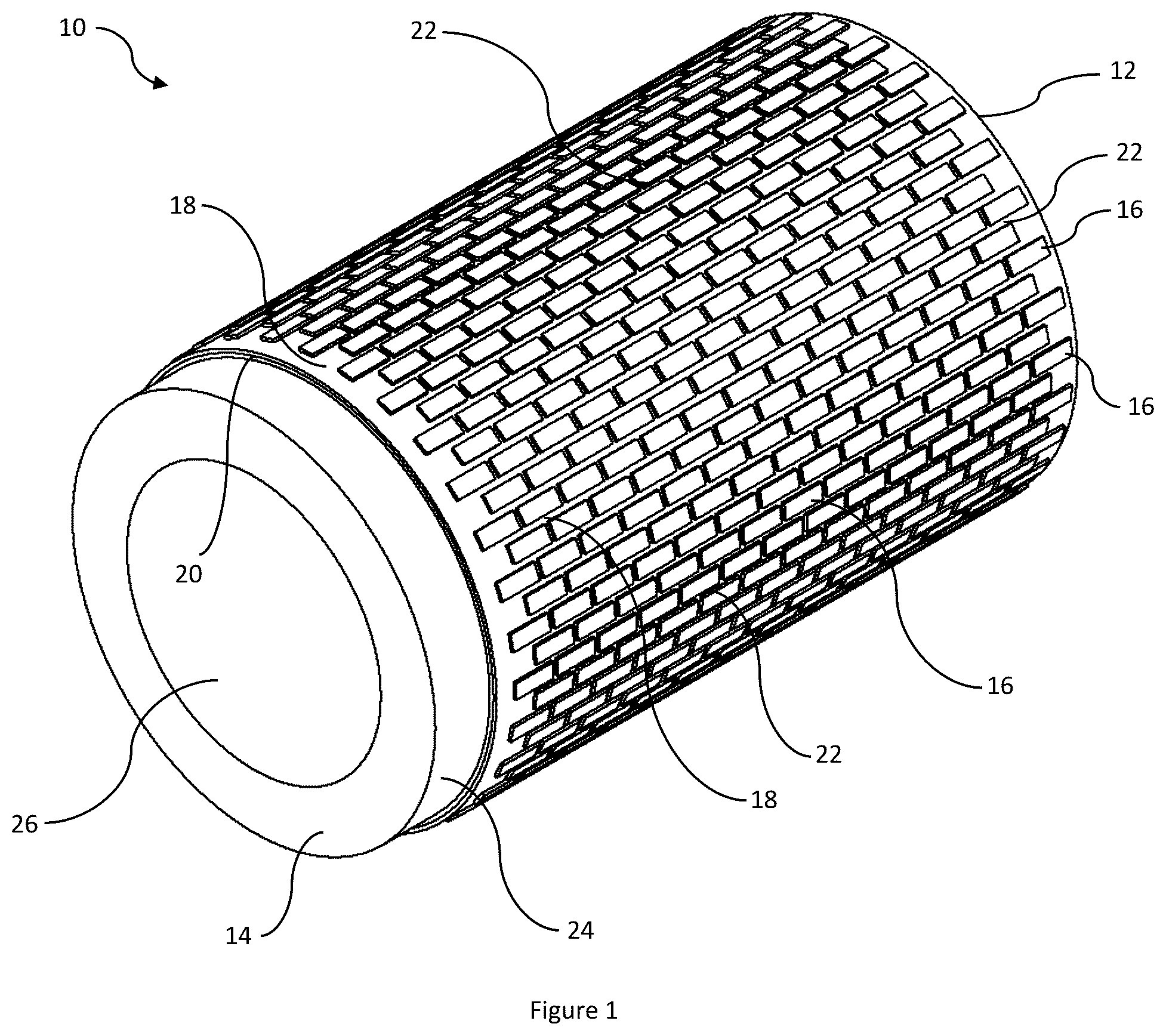 Patent US12599963 — Channeled hardfacing wear protection incorporating matrix composite and hard elements — Figure 1