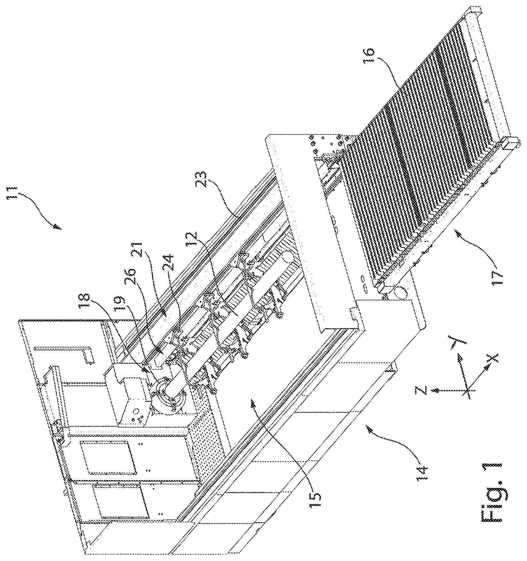 Patent US12599992 — Supporting device for a laser processing machine and laser processing machine — Figure 1