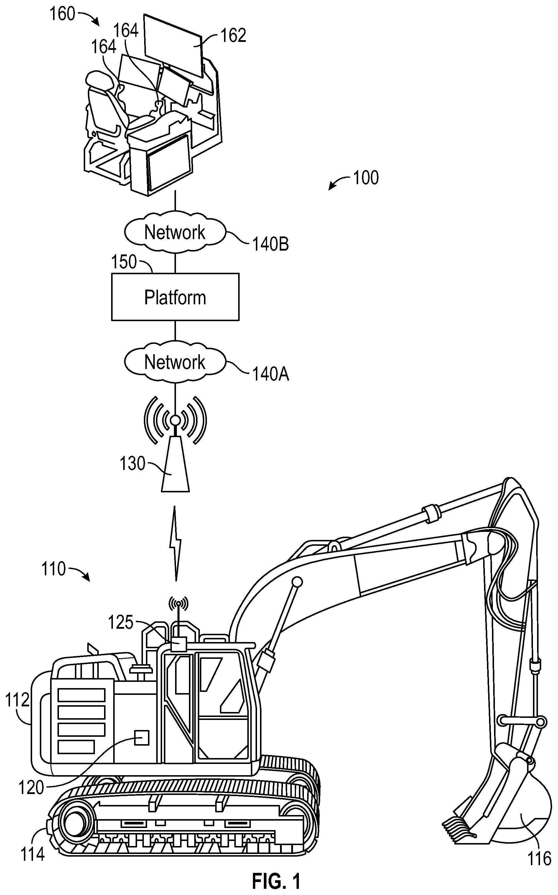 Patent US12602065 Figure 1 – Derating of remotely controlled work machines based on geocached connectivity information