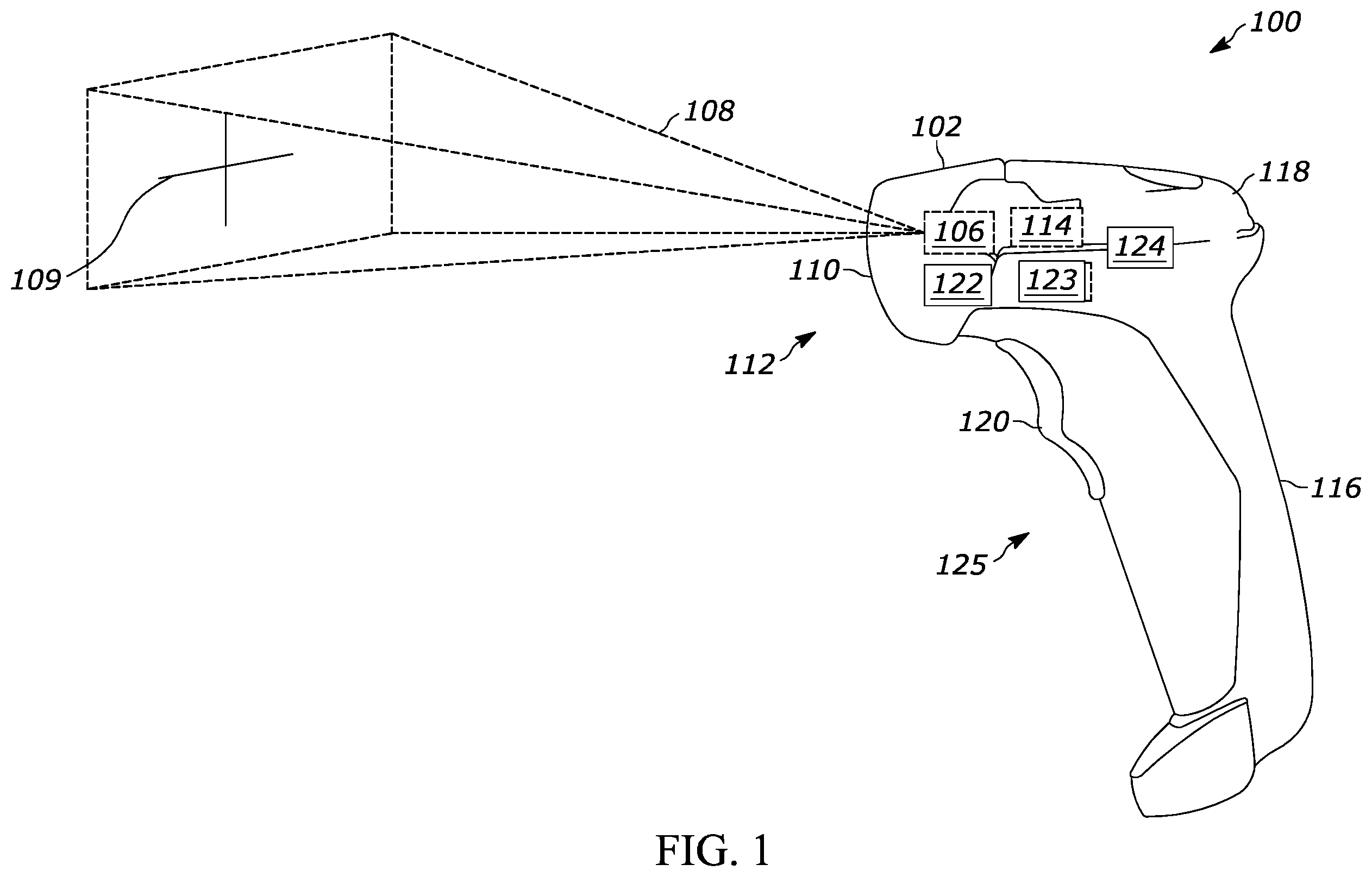 Patent US12602069 — Systems and methods for dynamically changing regulator voltage of a scanning device having an illumination system and an imager — Figure 1