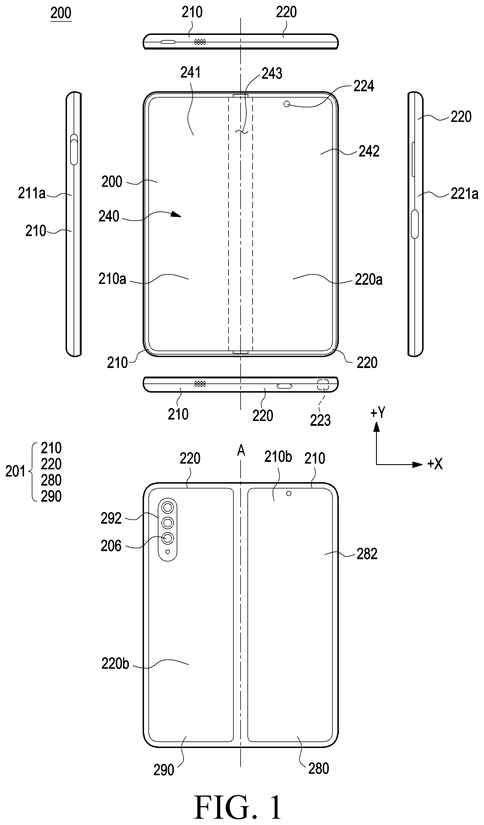 Patent US12602076 — Electronic device comprising hinge module — Figure 1